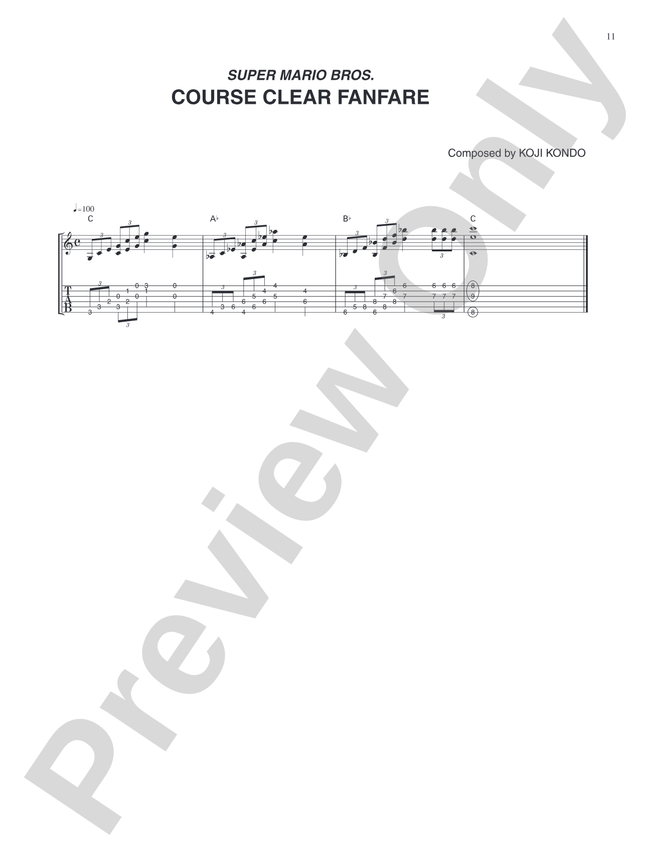 Super Mario Bros. Course Clear Fanfare: Guitar Tab