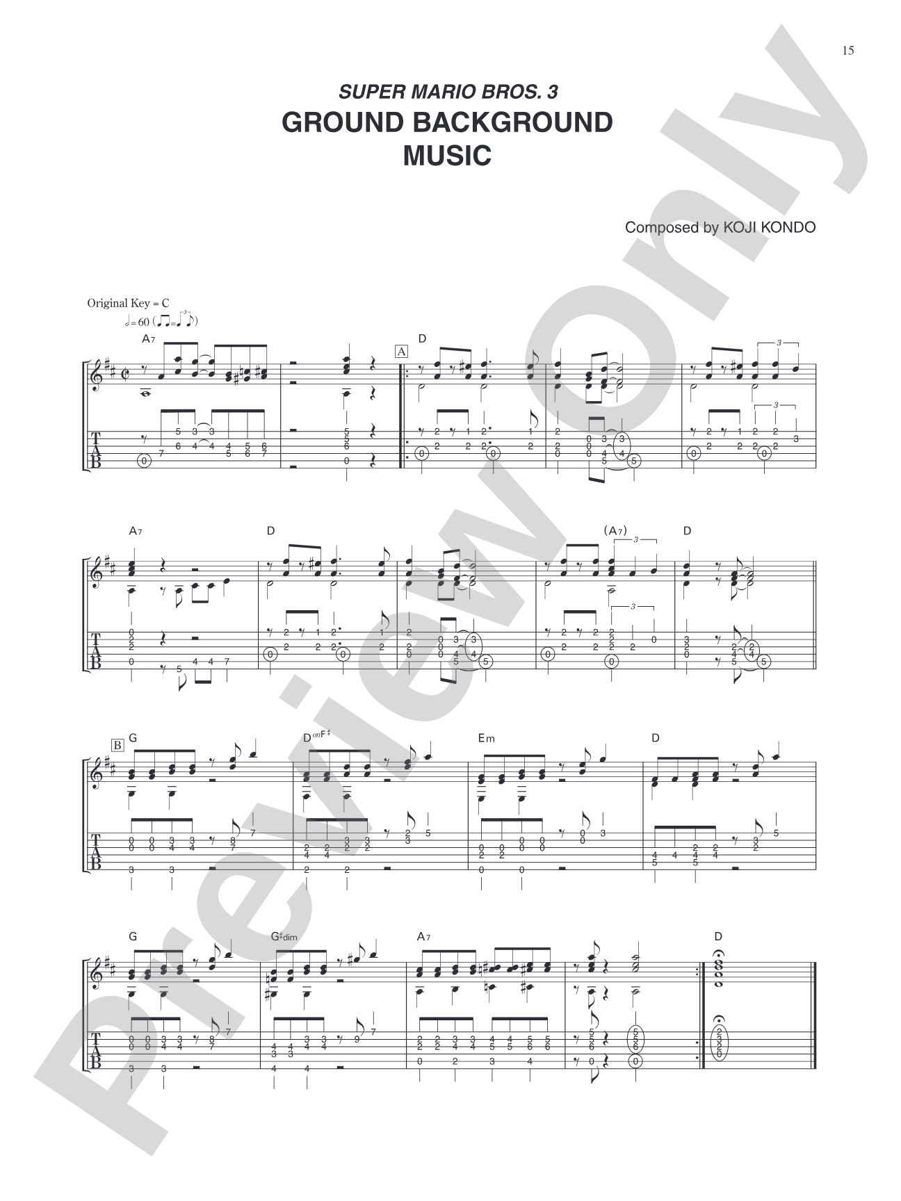Super Mario Bros. 3 Ground Background Music: Guitar Tab