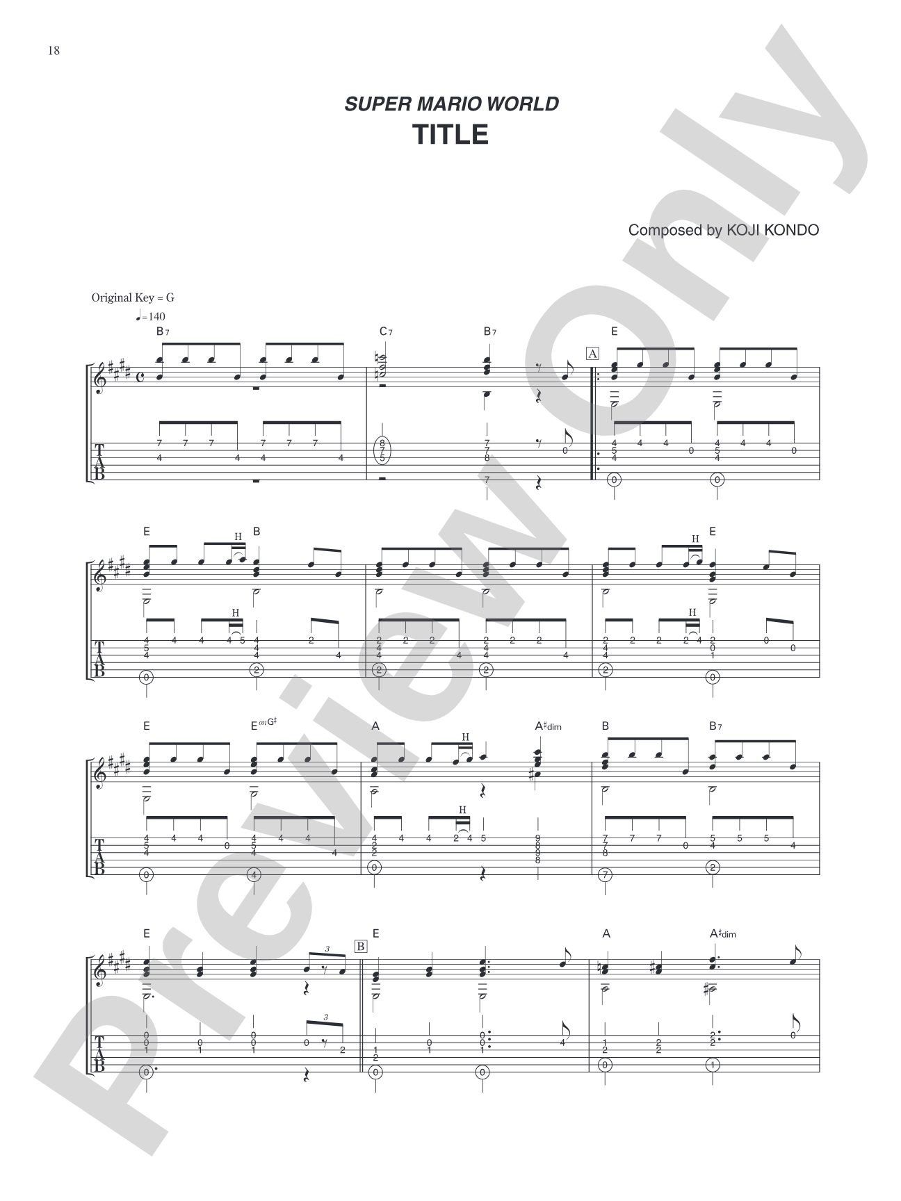 Super Mario World Title: Guitar Tab