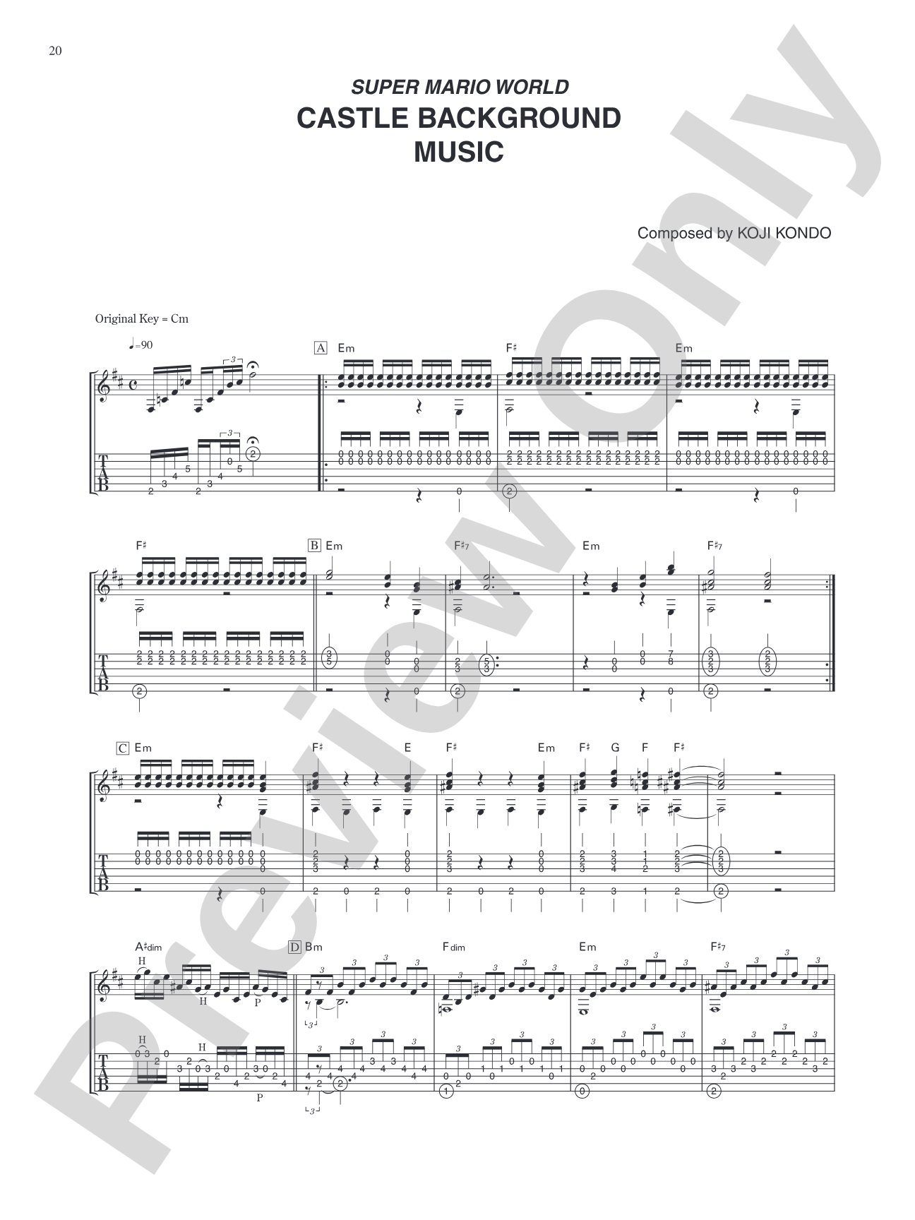 Super Mario World Castle Background Music: Guitar Tab