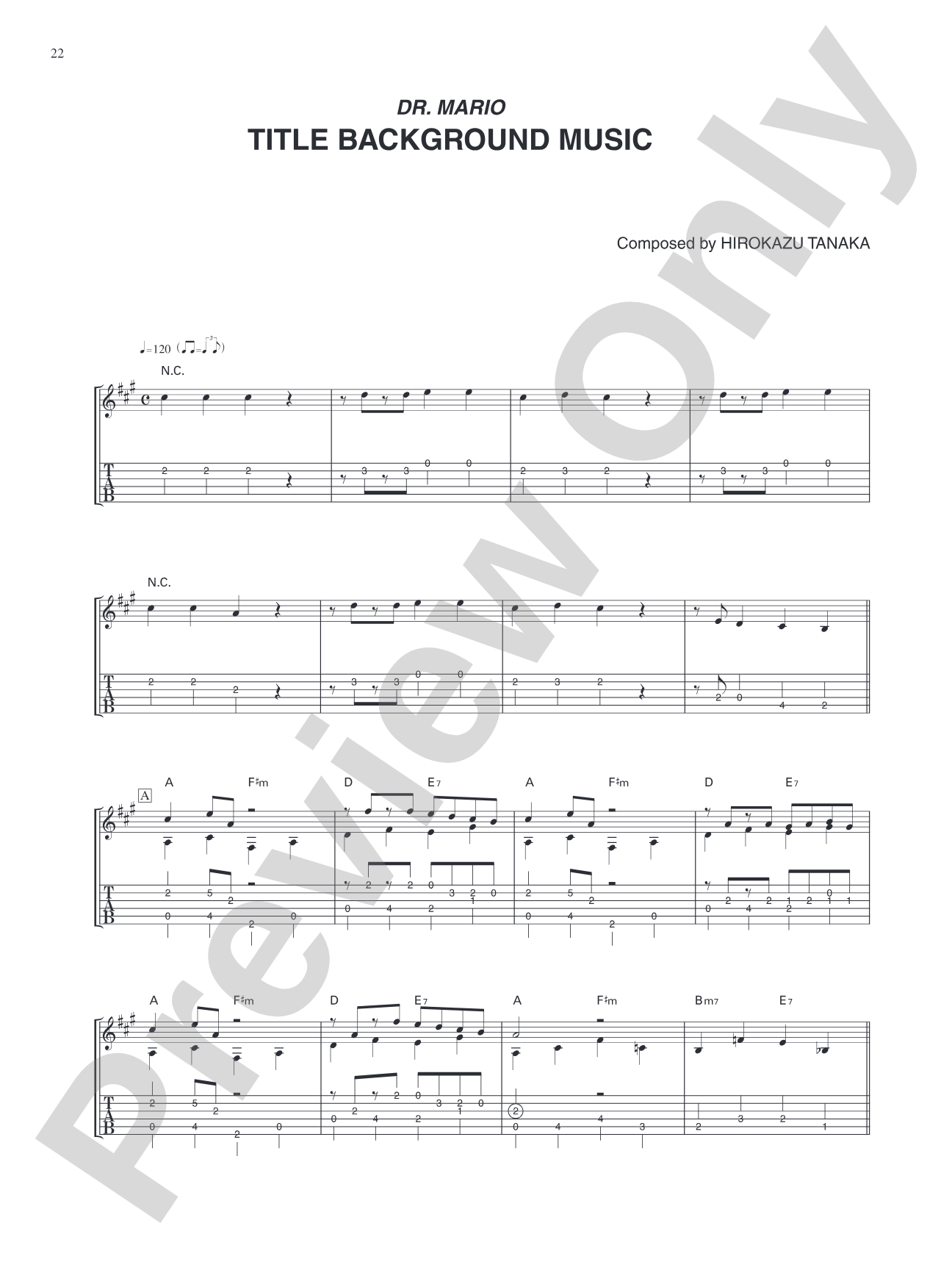 Dr. Mario Title Background Music: Guitar Tab