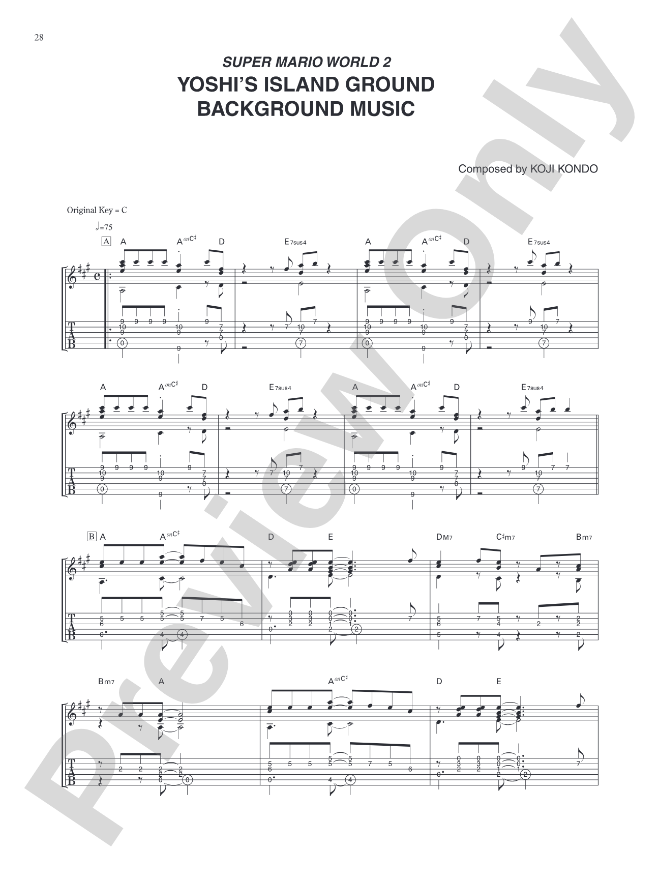 Super Mario World 2 Yoshi's Island Ground Background Music: Guitar Tab