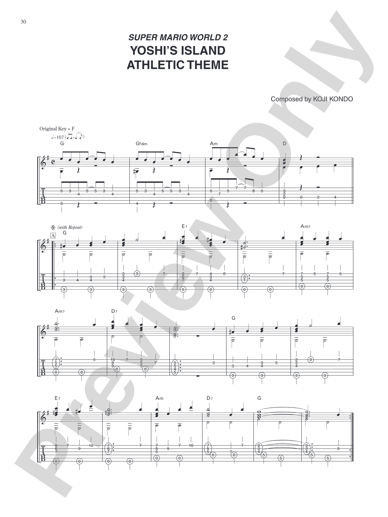 Super Mario World 2 Yoshi's Island Athletic Theme: Guitar Tab