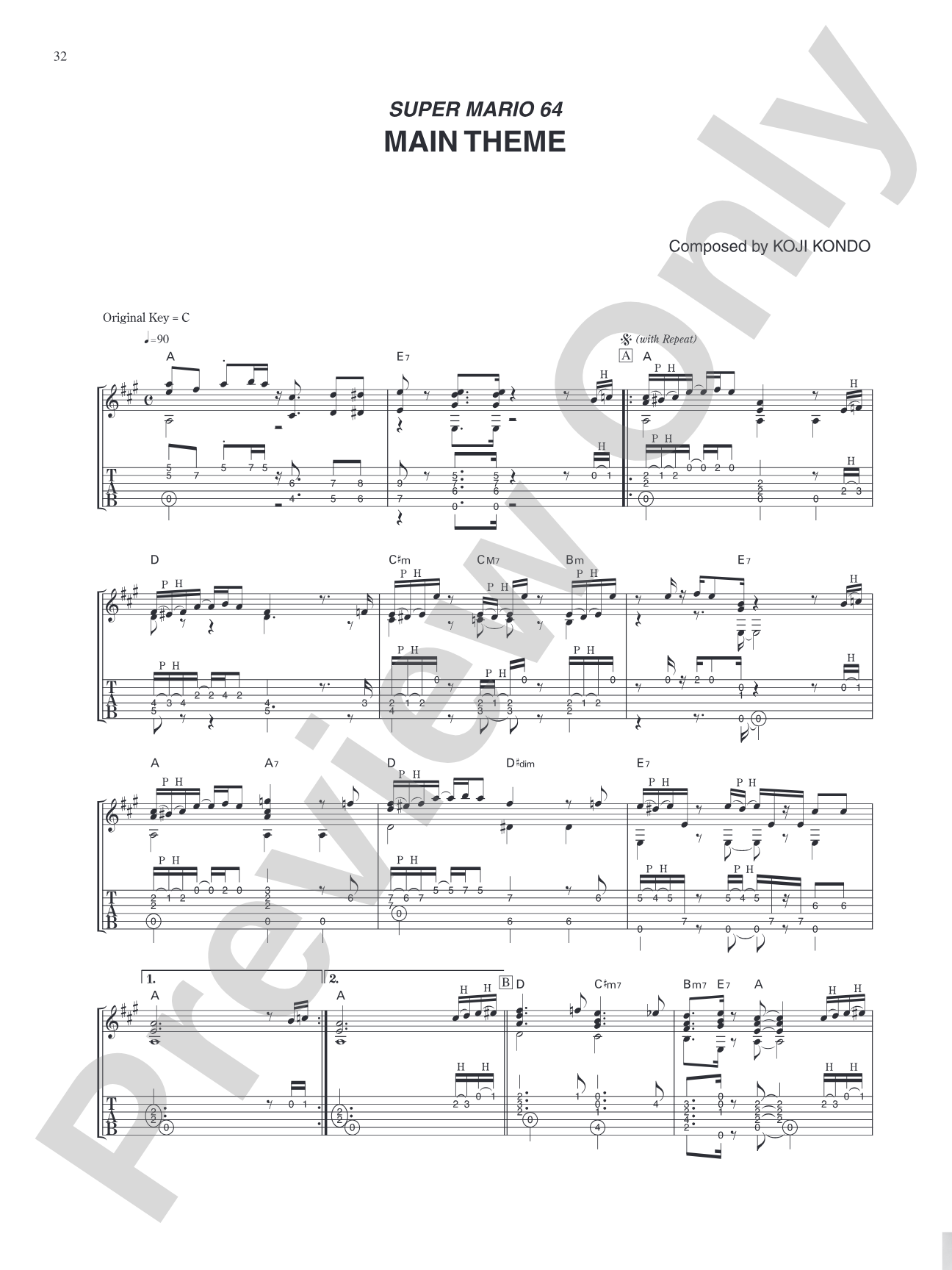 Super Mario 64 Main Theme: Guitar Tab