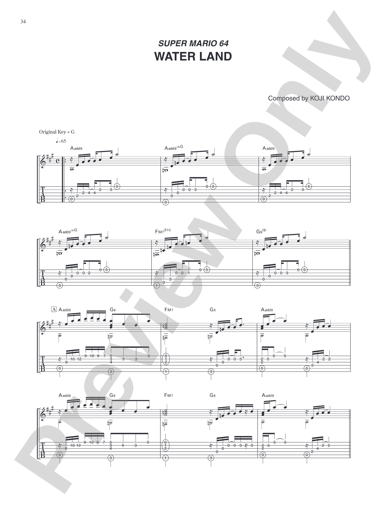 Super Mario 64 Water Land: Guitar Tab