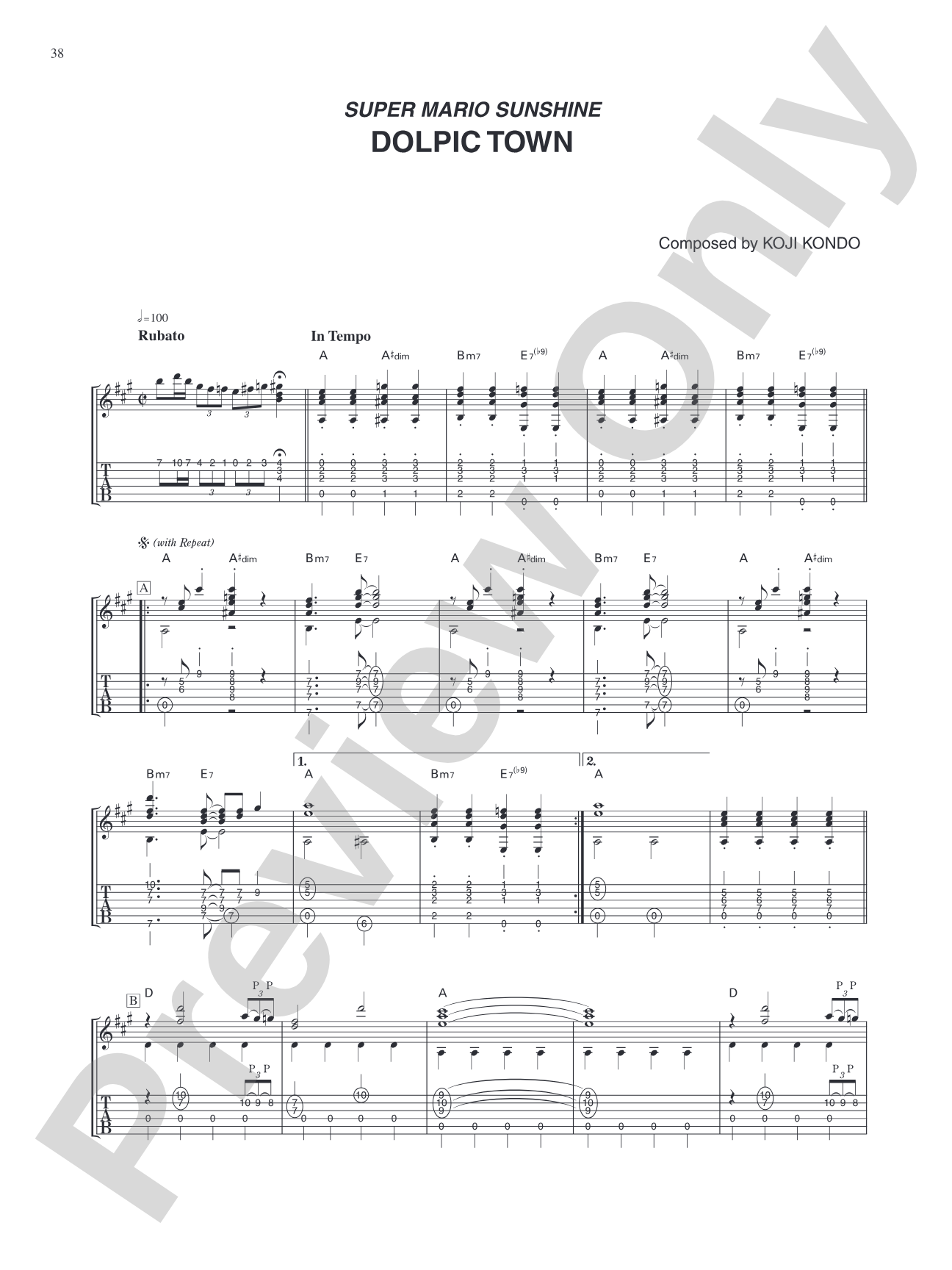 Super Mario Sunshine Dolpic Town: Guitar Tab