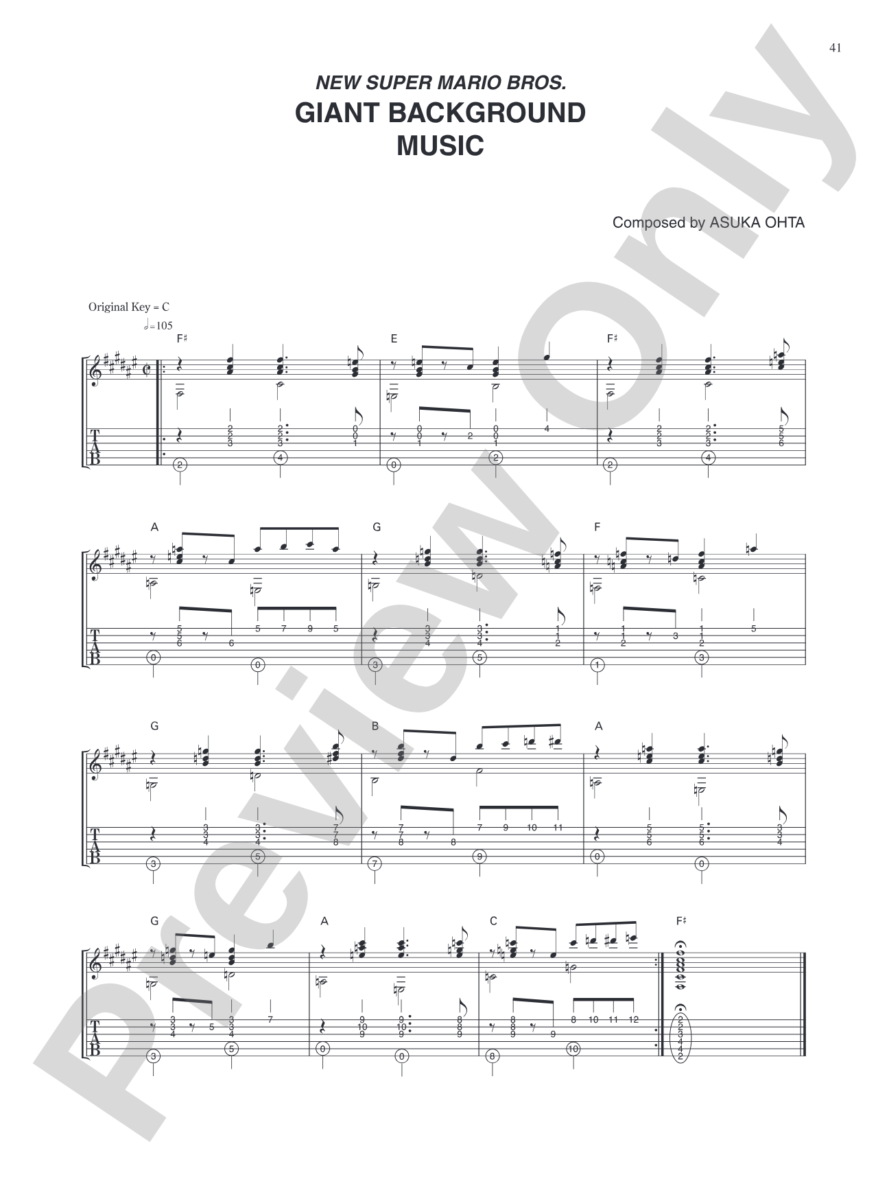 New Super Mario Bros. Giant Background Music: Guitar Tab