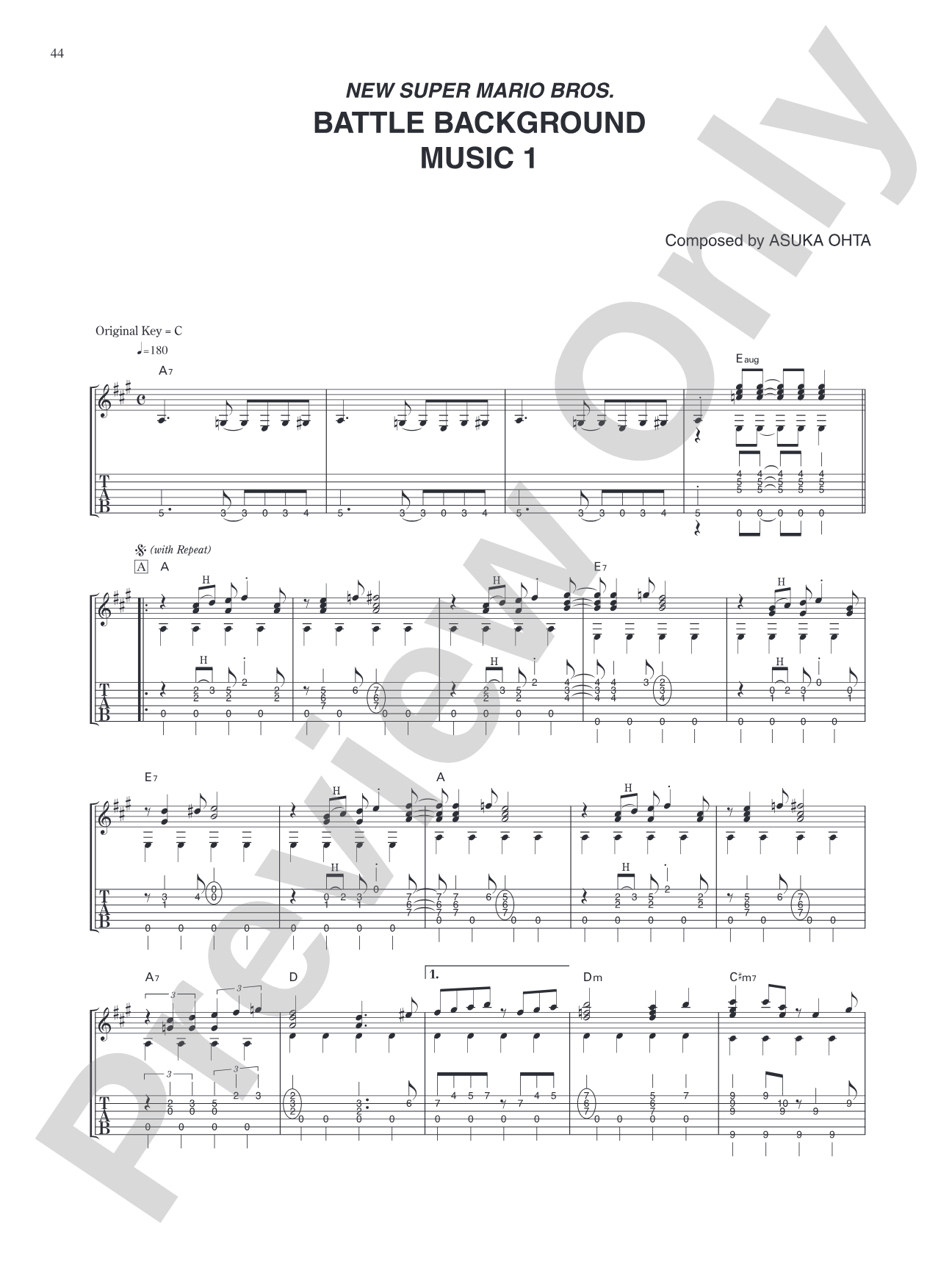 New Super Mario Bros. Battle Background Music 1: Guitar Tab