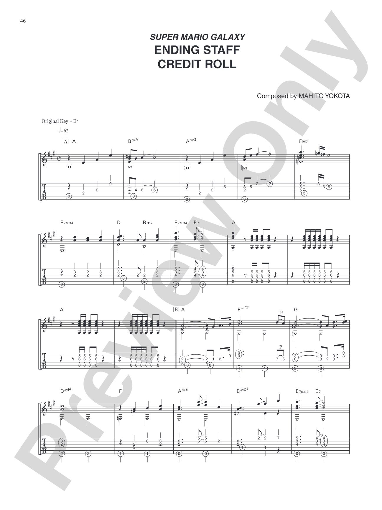 Super Mario Galaxy Ending Staff Credit Roll: Guitar Tab