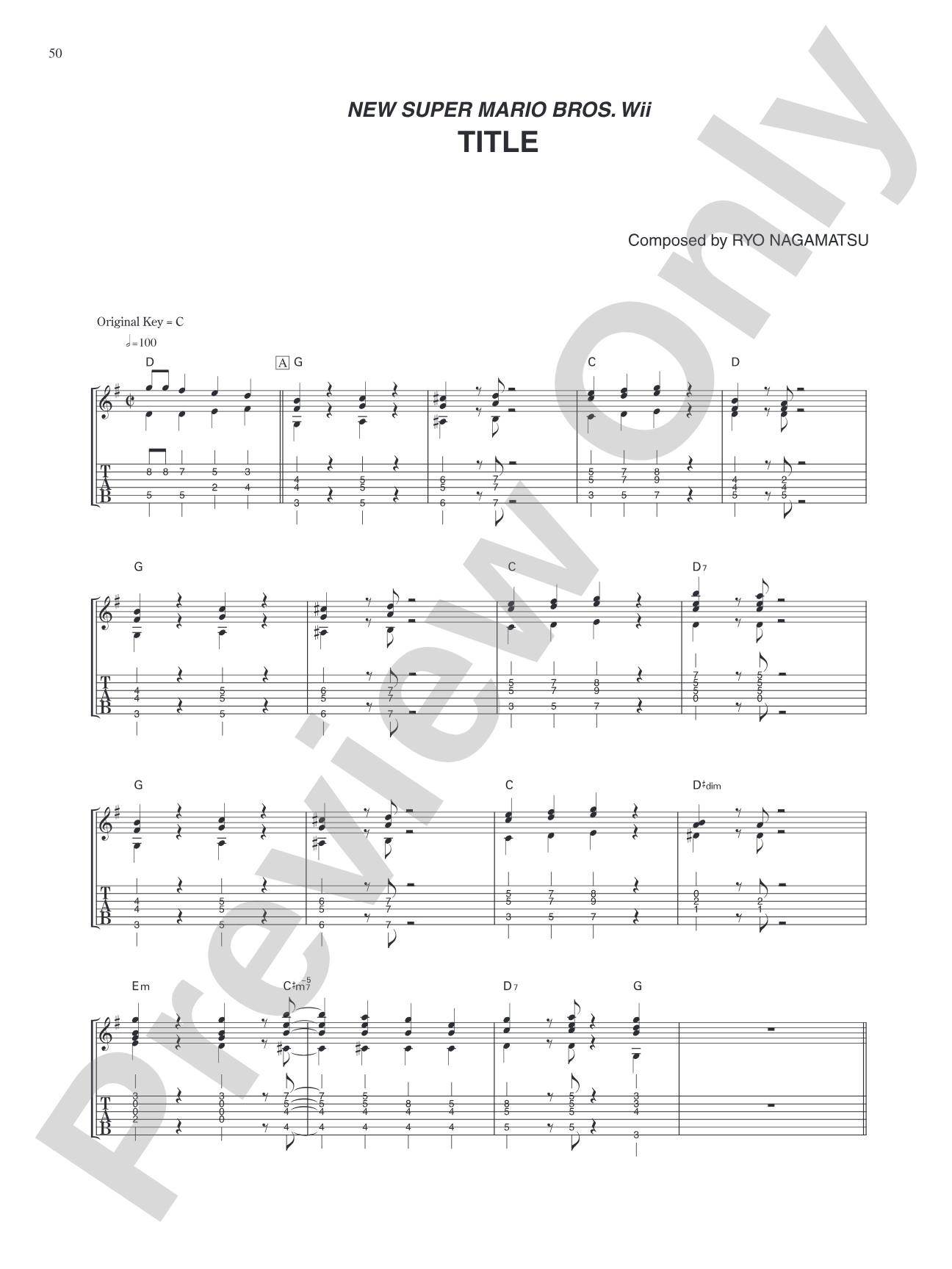 New Super Mario Bros. Wii Title: Guitar Tab