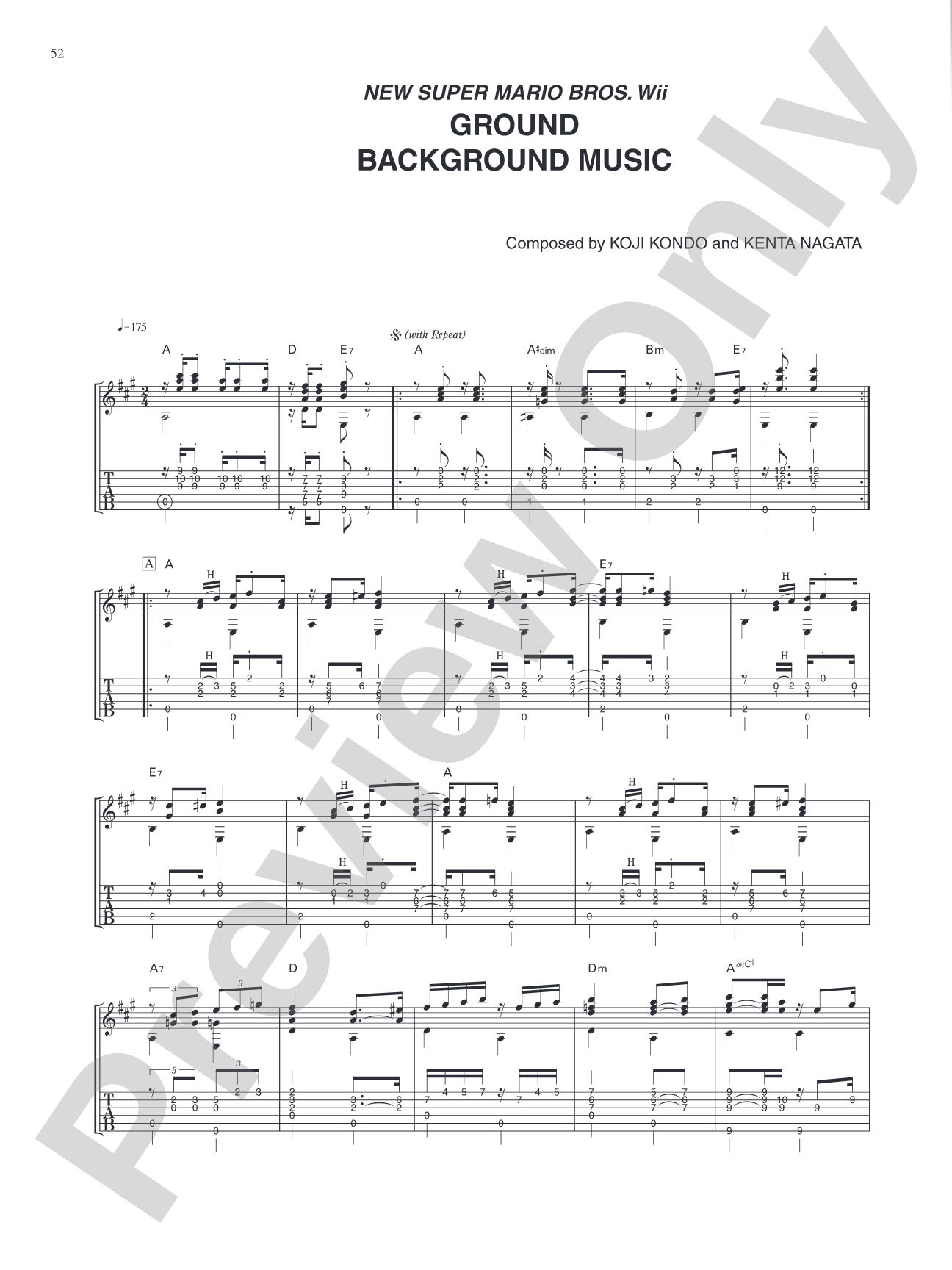 New Super Mario Bros. Wii Ground Background Music: Guitar Tab