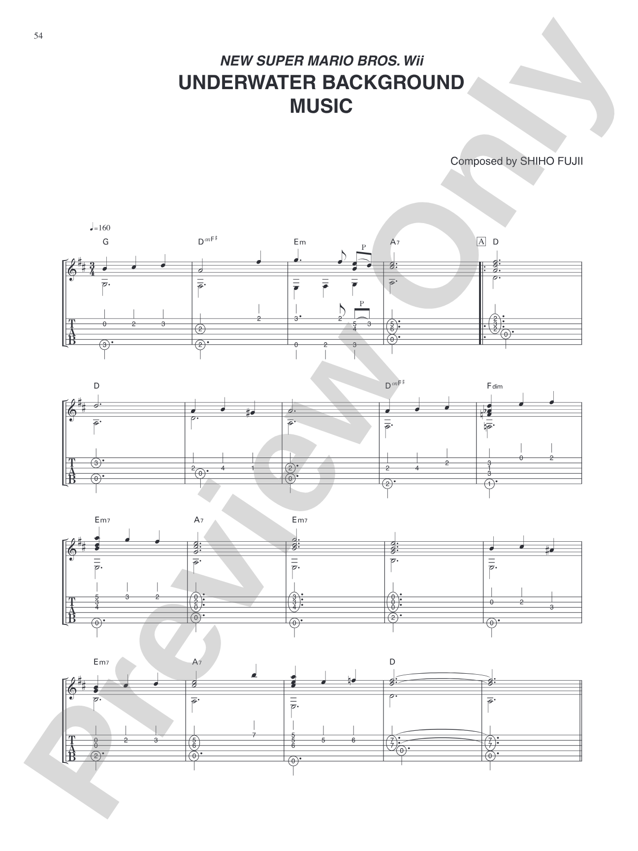 New Super Mario Bros. Wii Underwater Background Music: Guitar Tab