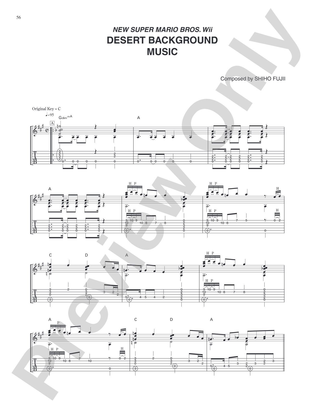 New Super Mario Bros. Wii Desert Background Music: Guitar Tab