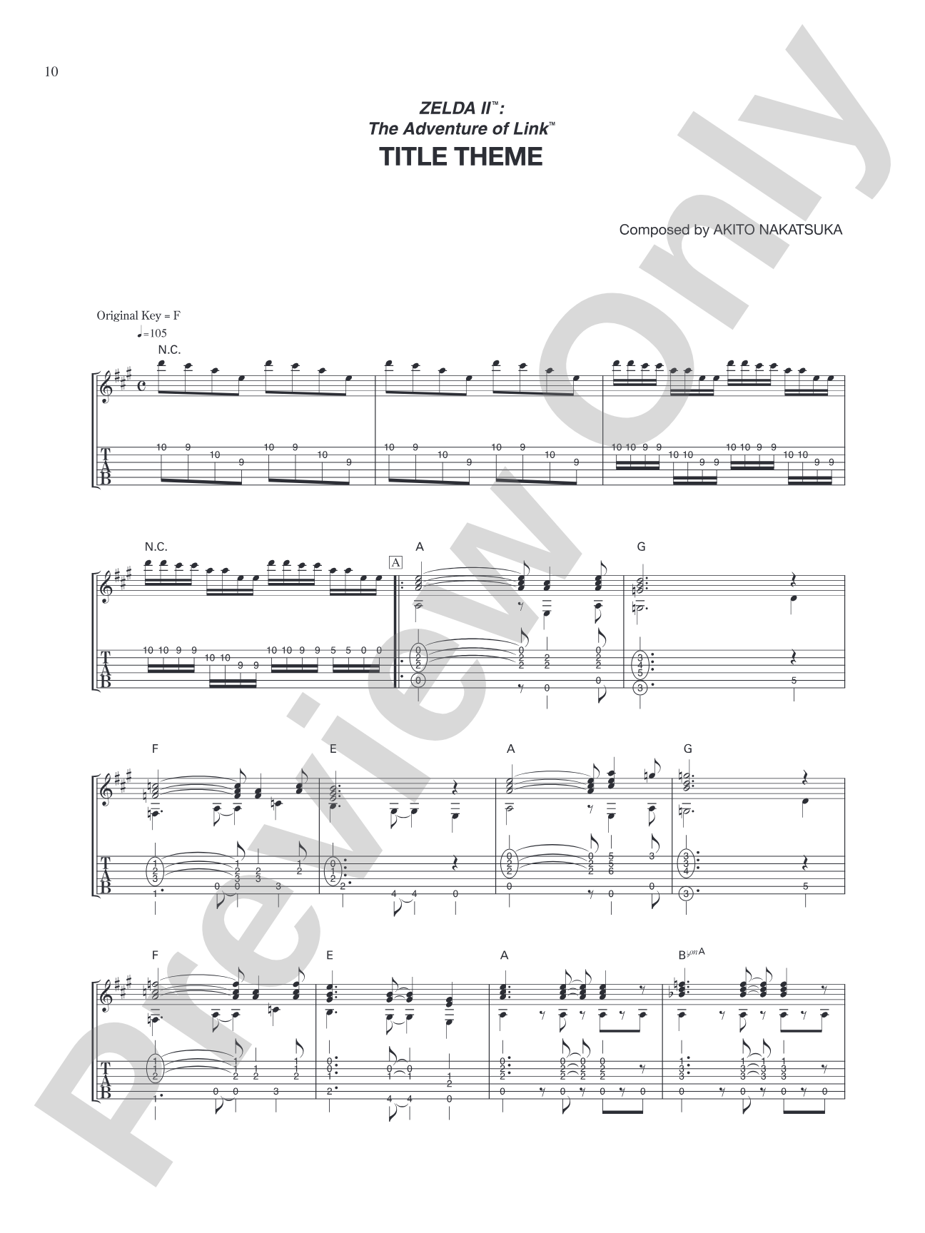 Zelda II™: The Adventure of Link™ Title Theme: Guitar Tab