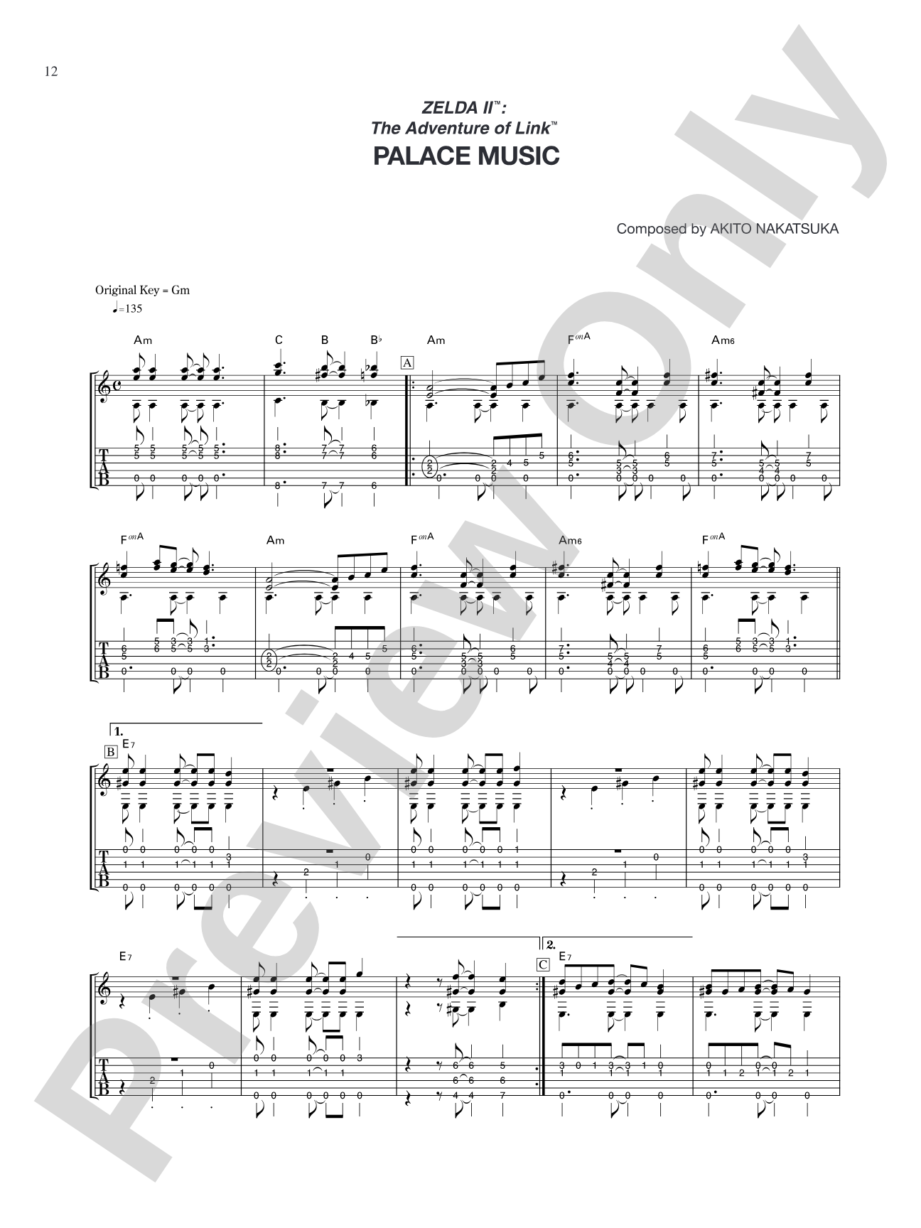 Zelda II™: The Adventure of Link™ Palace Music: Guitar Tab