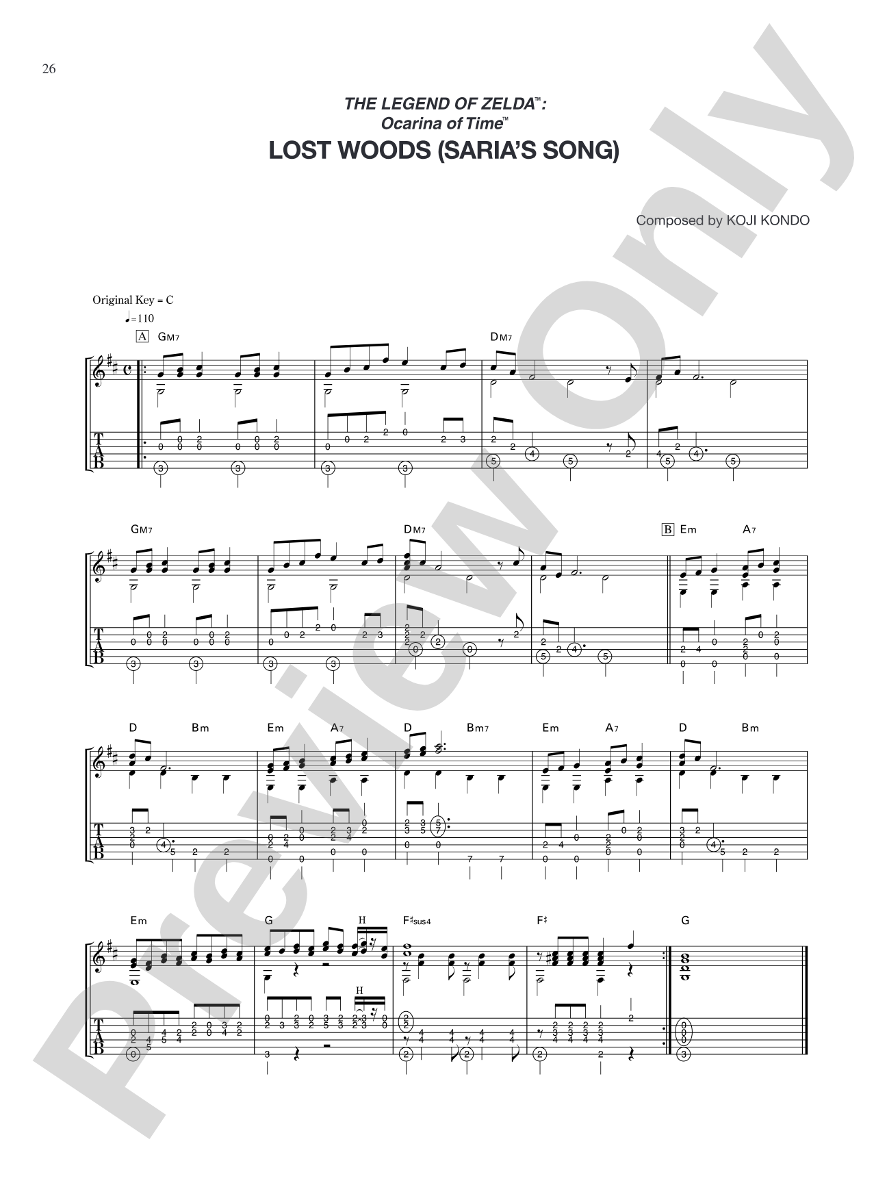 The Legend of Zelda™: Ocarina of Time™ Lost Woods: Guitar Tab