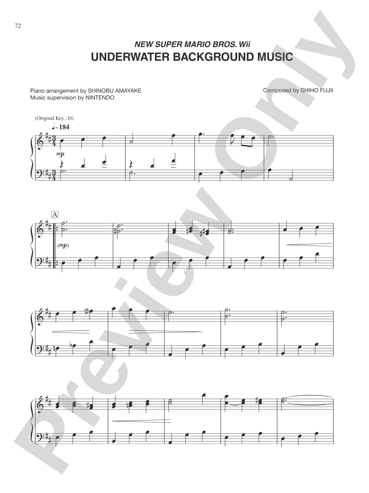 New Super Mario Bros. Wii Underwater Background Music: Piano