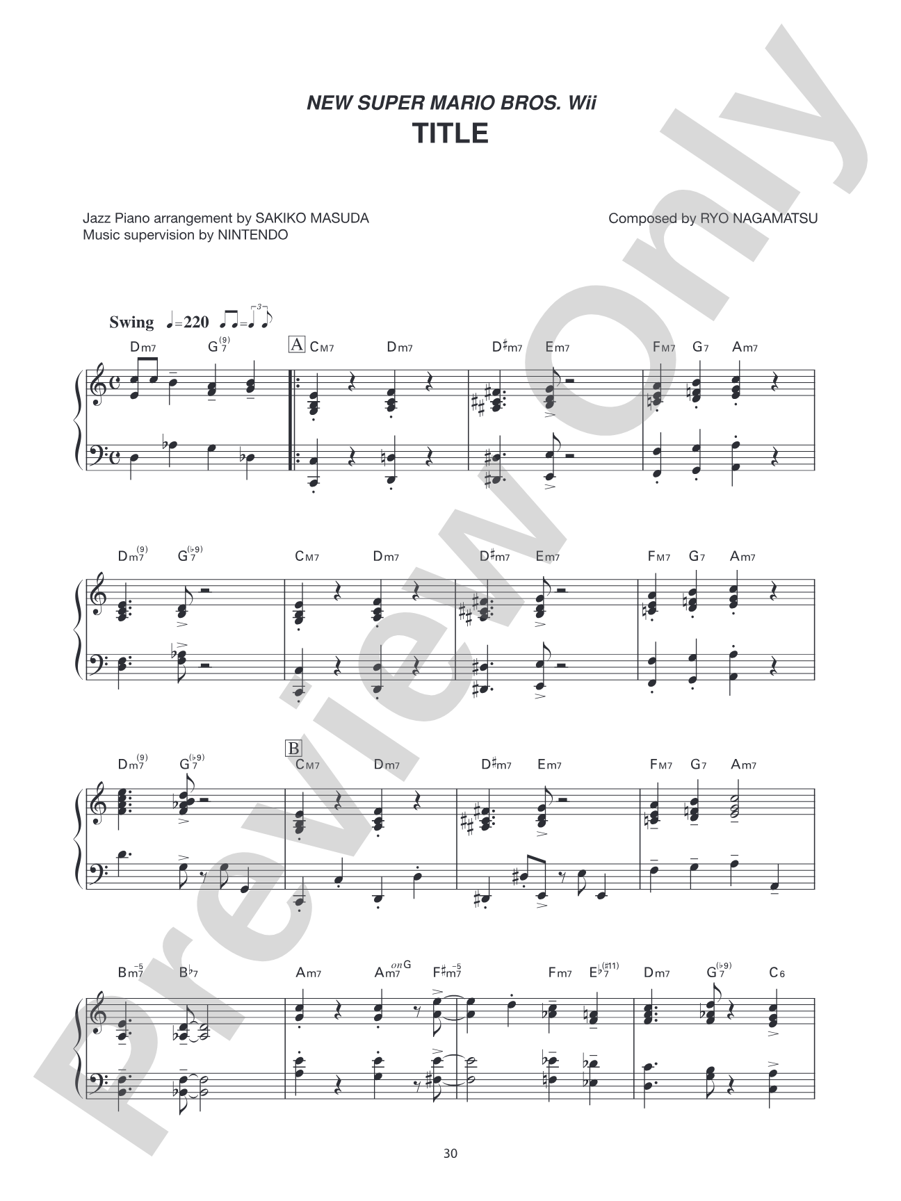 New Super Mario Bros. Wii Title: Piano