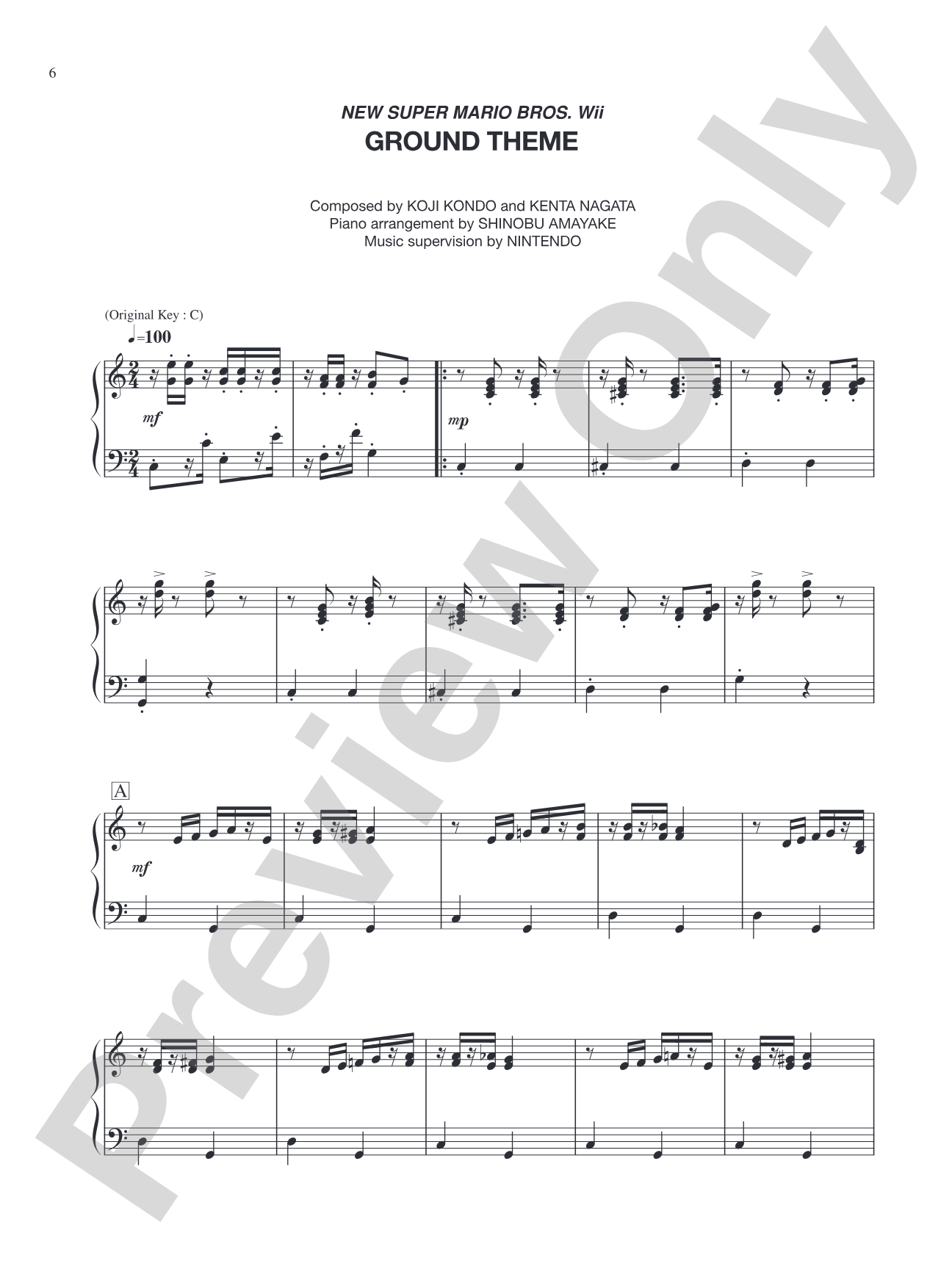 New Super Mario Bros. Wii Ground Theme: Piano