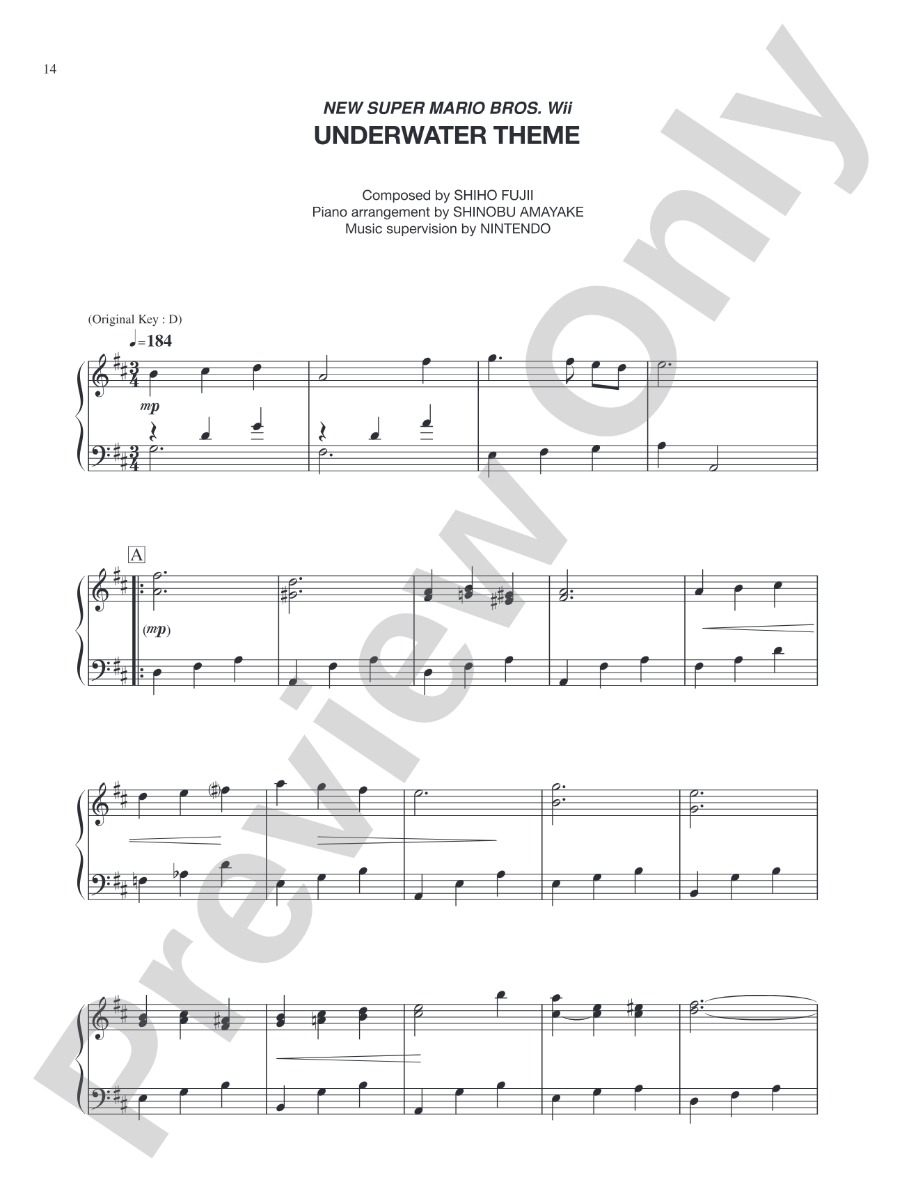 New Super Mario Bros. Wii Underwater Theme: Piano