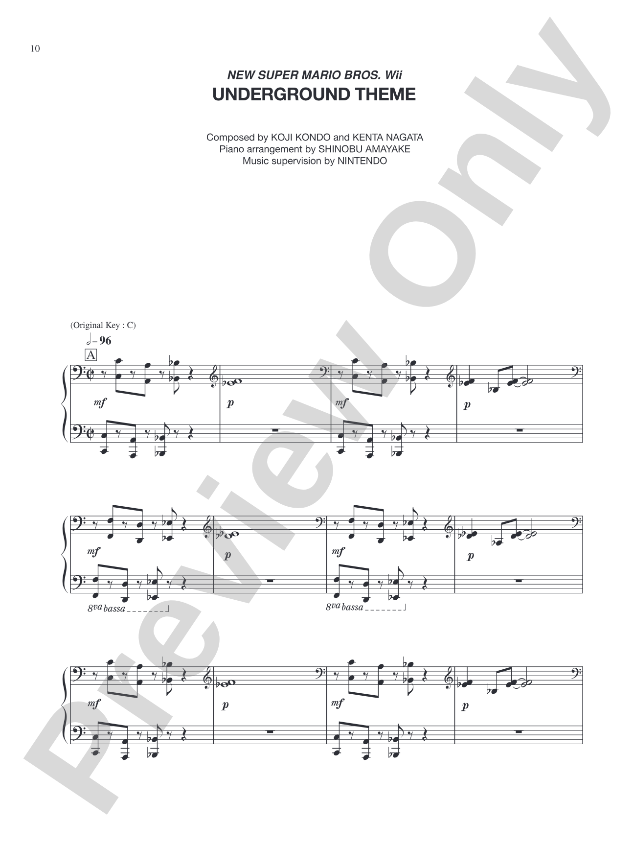 New Super Mario Bros. Wii Underground Theme: Piano