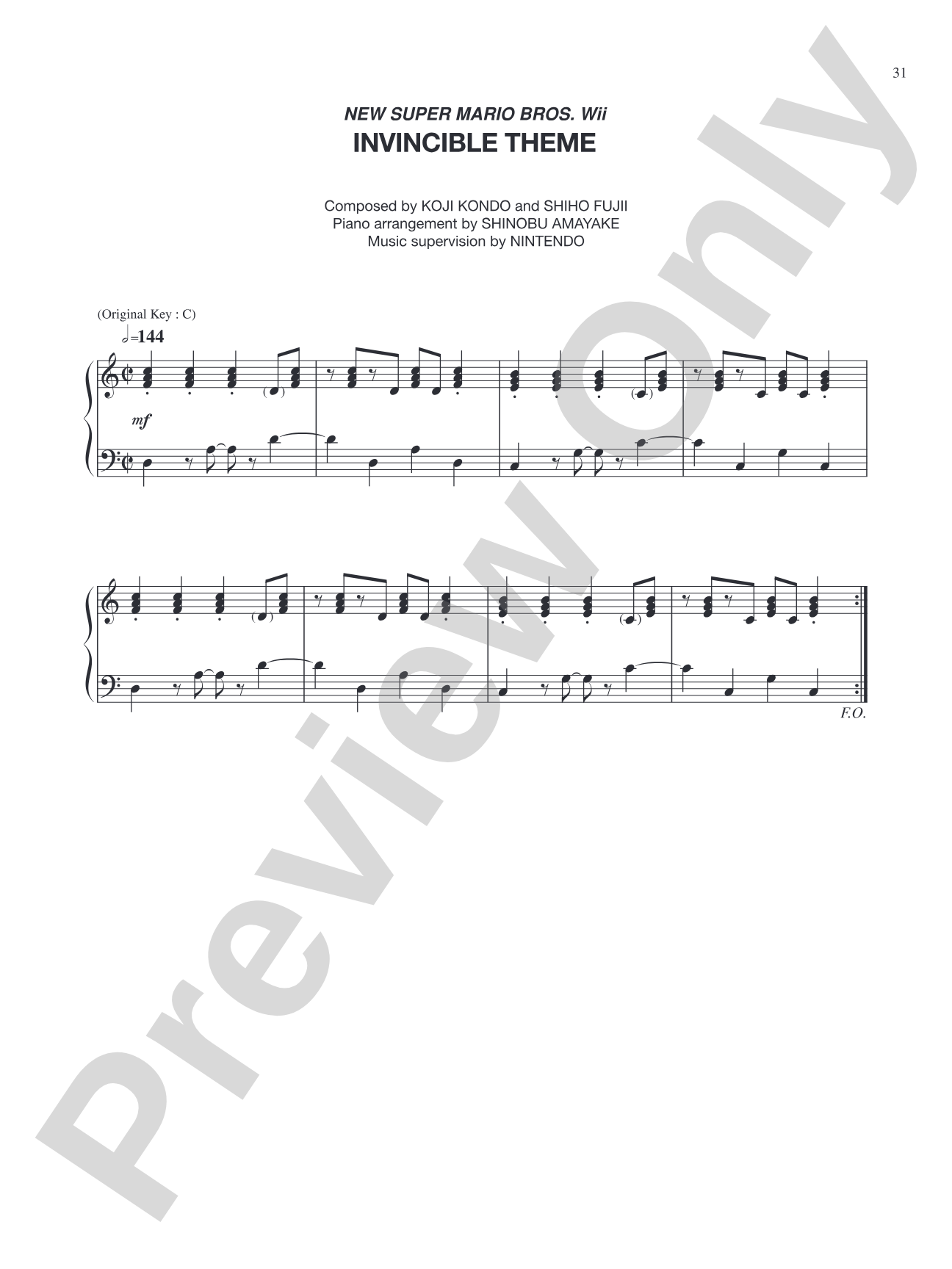 New Super Mario Bros. Wii Invincible Theme: Piano