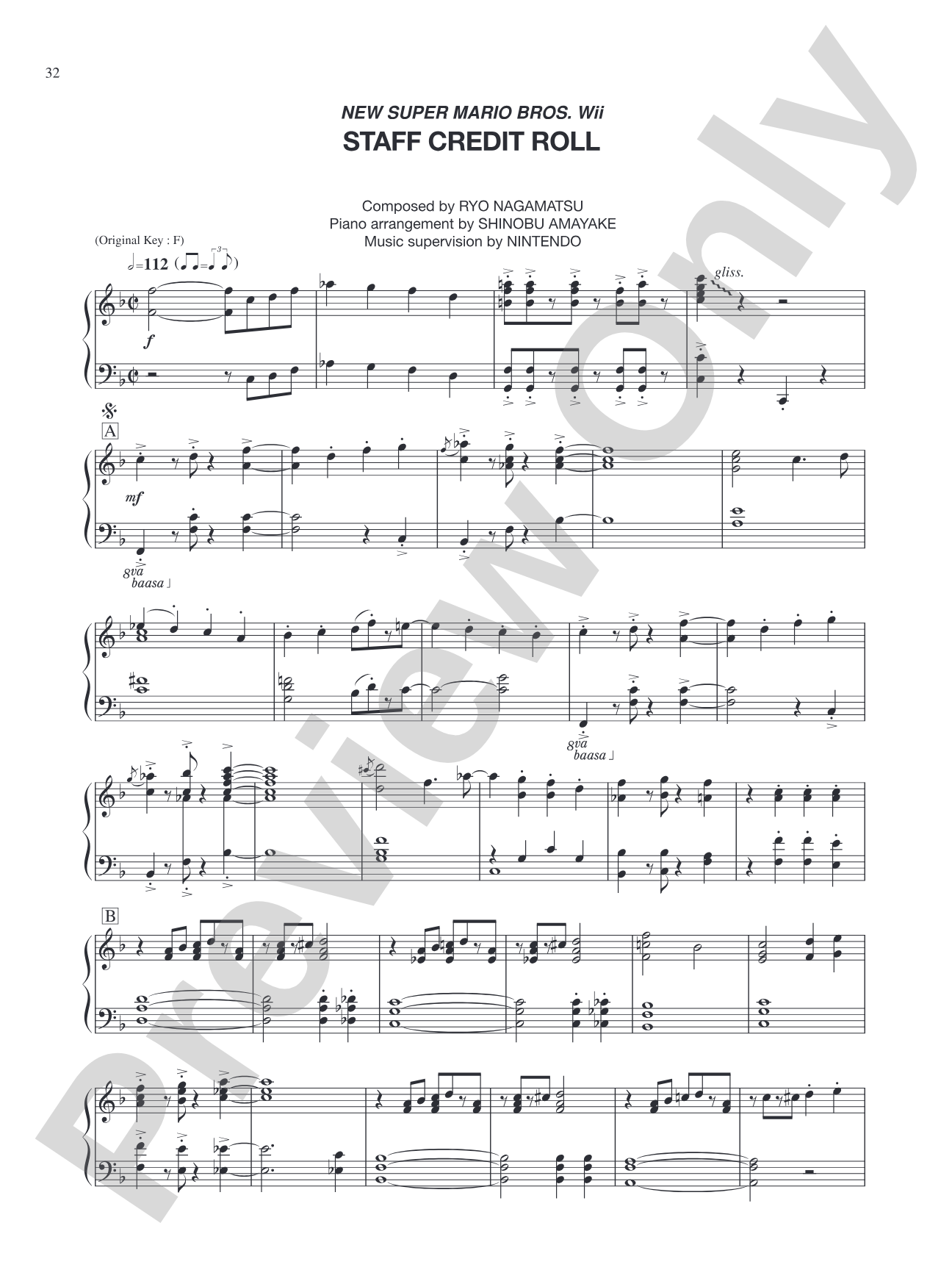 New Super Mario Bros. Wii Staff Credit Roll: Piano