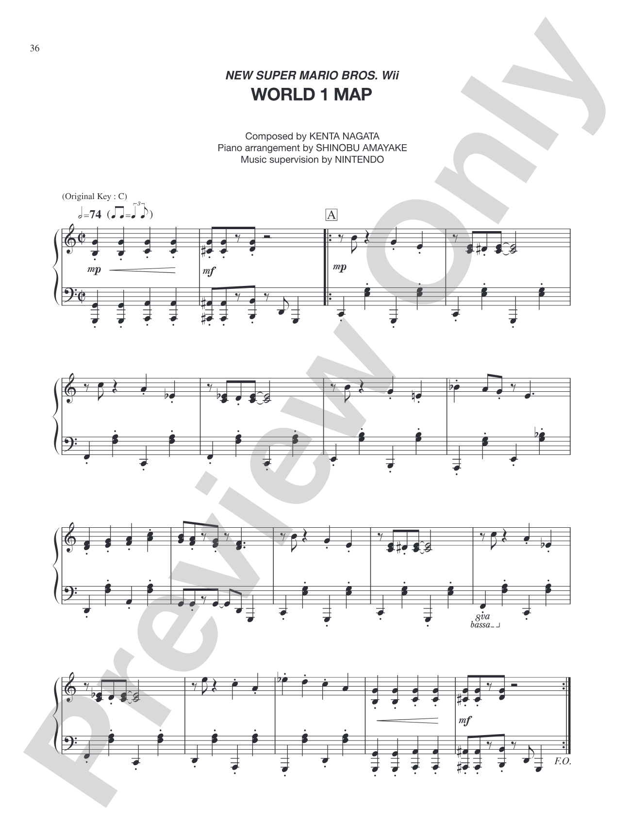 New Super Mario Bros. Wii World 1 Map: Piano