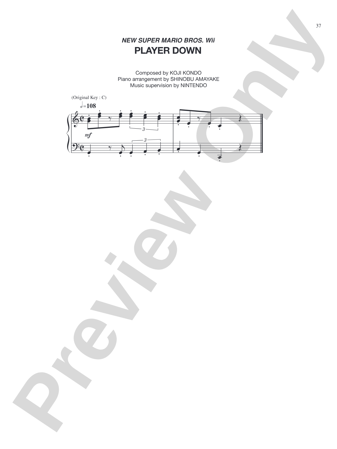 New Super Mario Bros. Wii Player Down: Piano