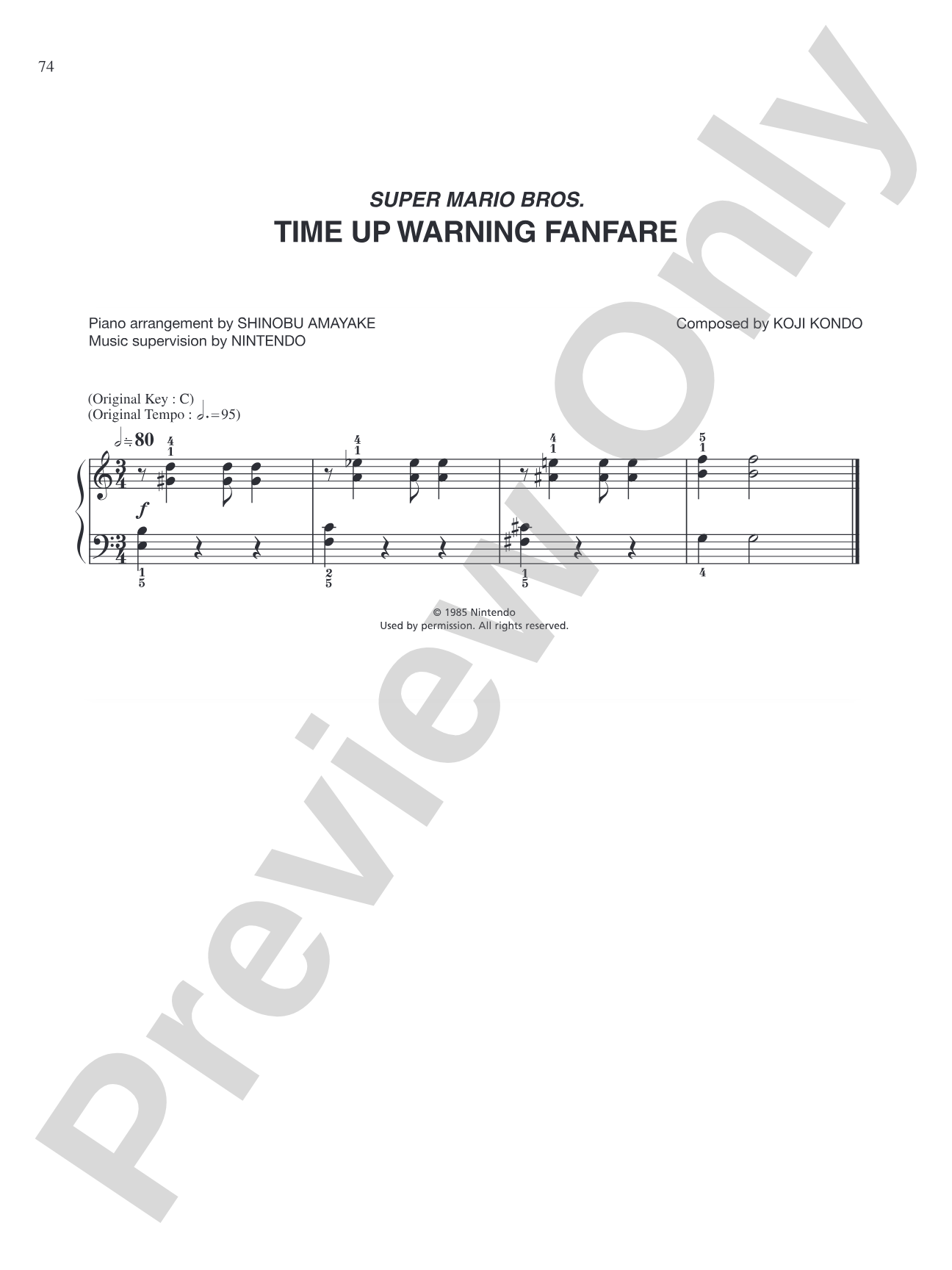 Super Mario Bros. Time Up Warning Fanfare: Easy Piano
