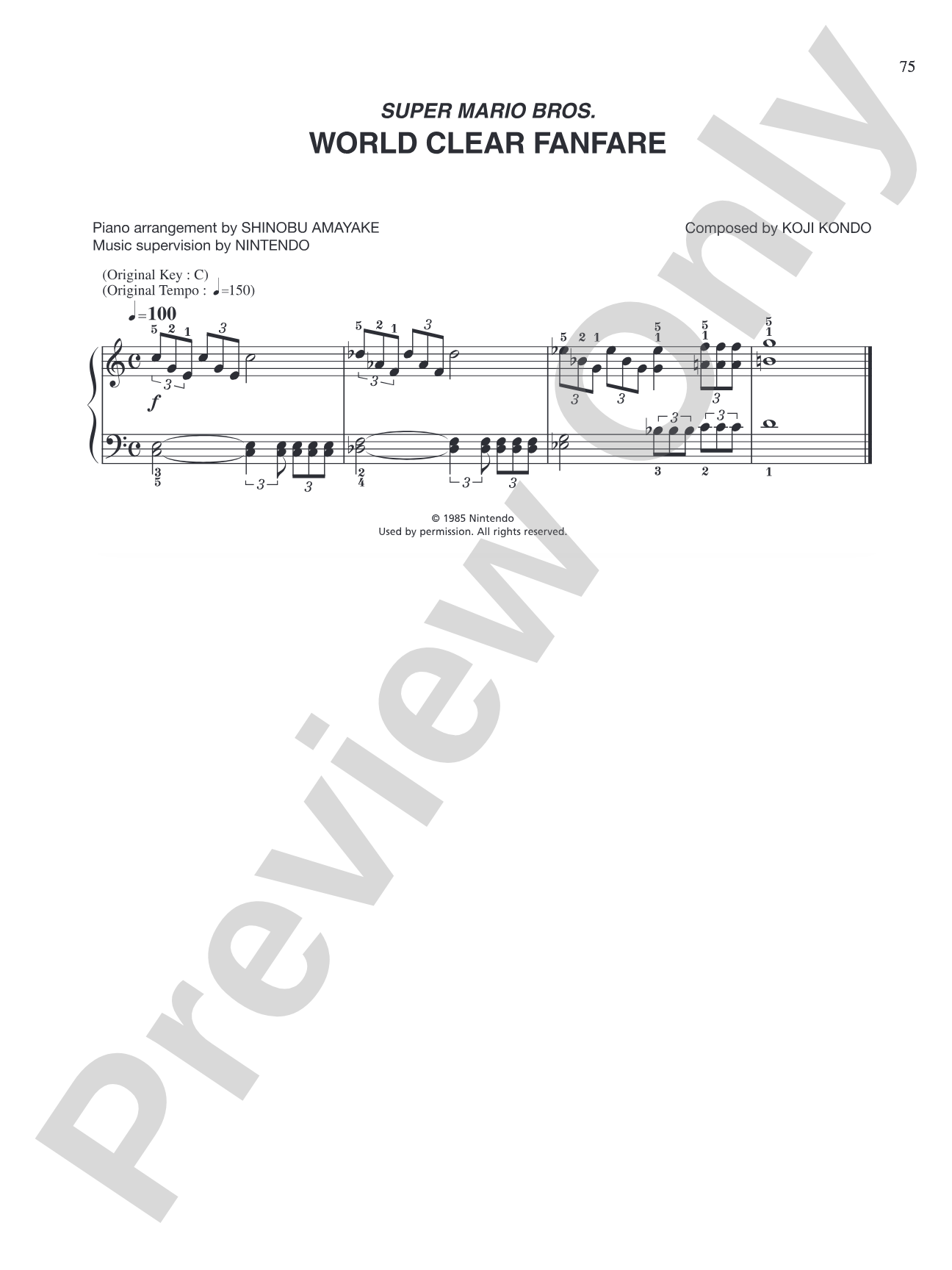 Super Mario Bros. World Clear Fanfare: Easy Piano