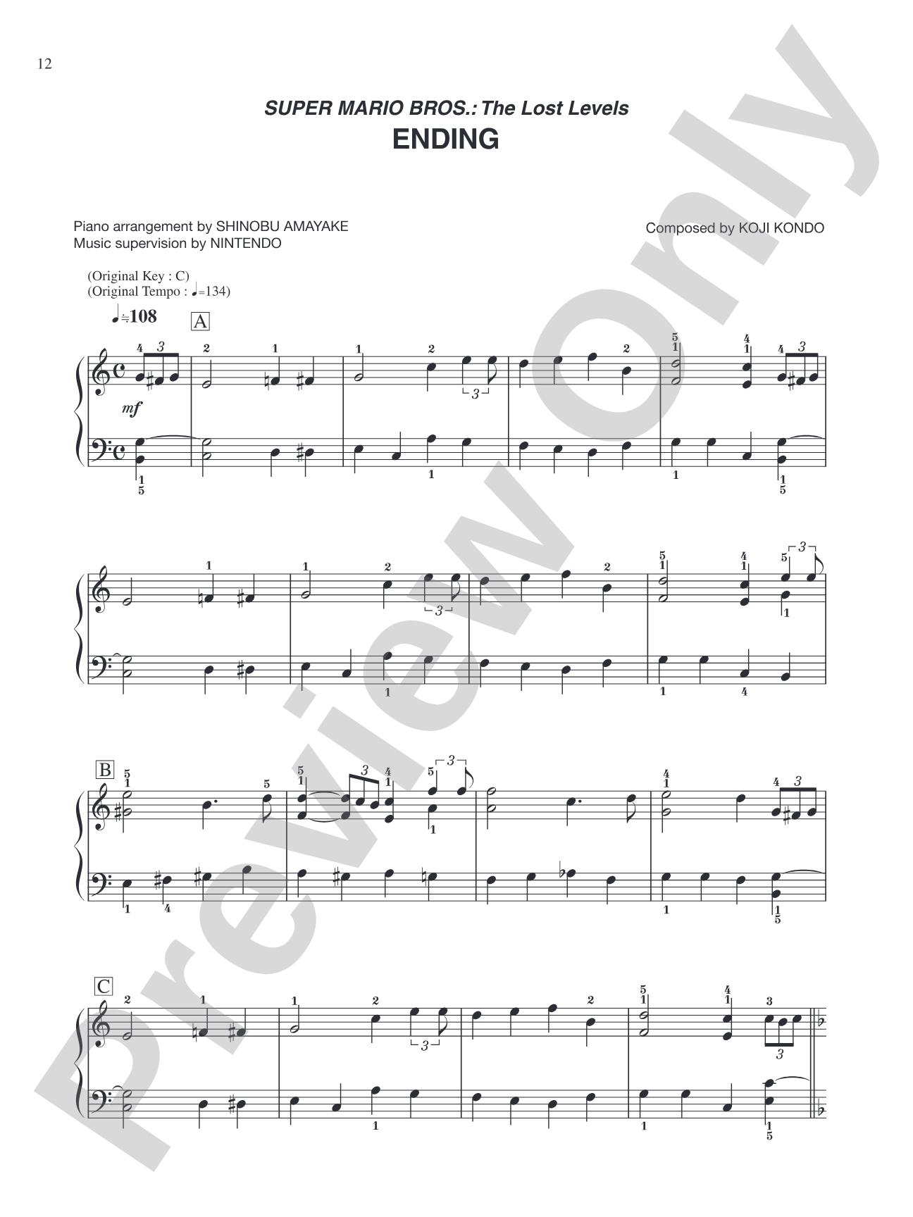Super Mario Bros. The Lost Levels Ending: Easy Piano