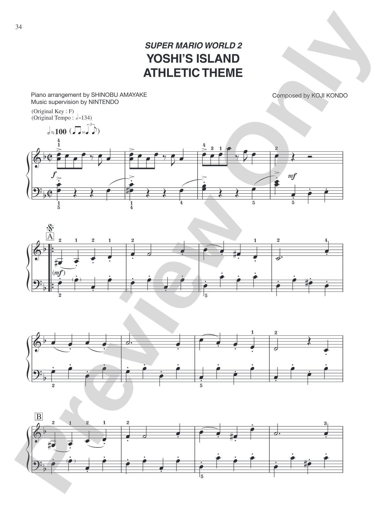 Super Mario World 2 Yoshis Island Athletic Theme: Easy Piano