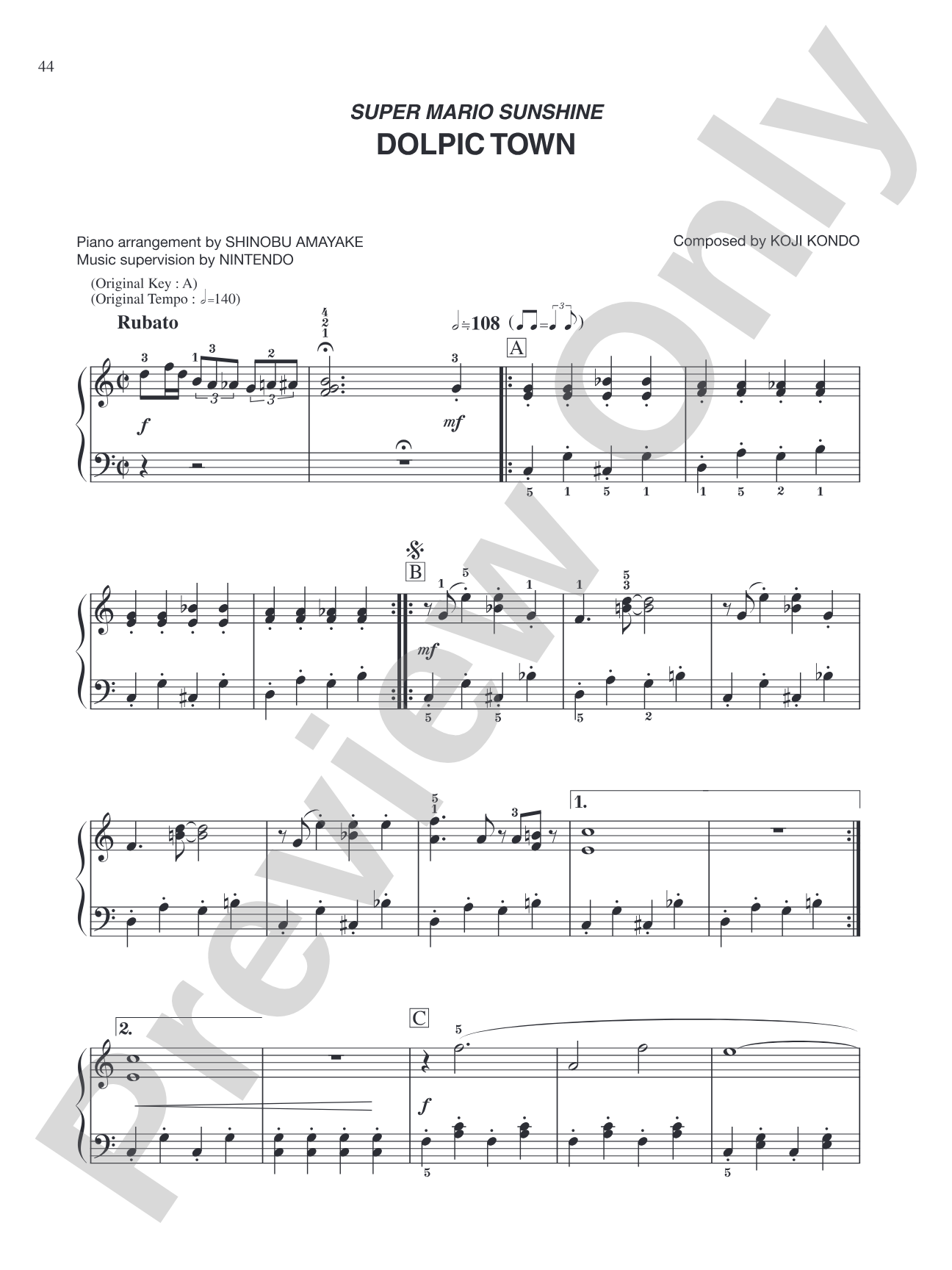 Super Mario Sunshine Dolpic Town: Easy Piano