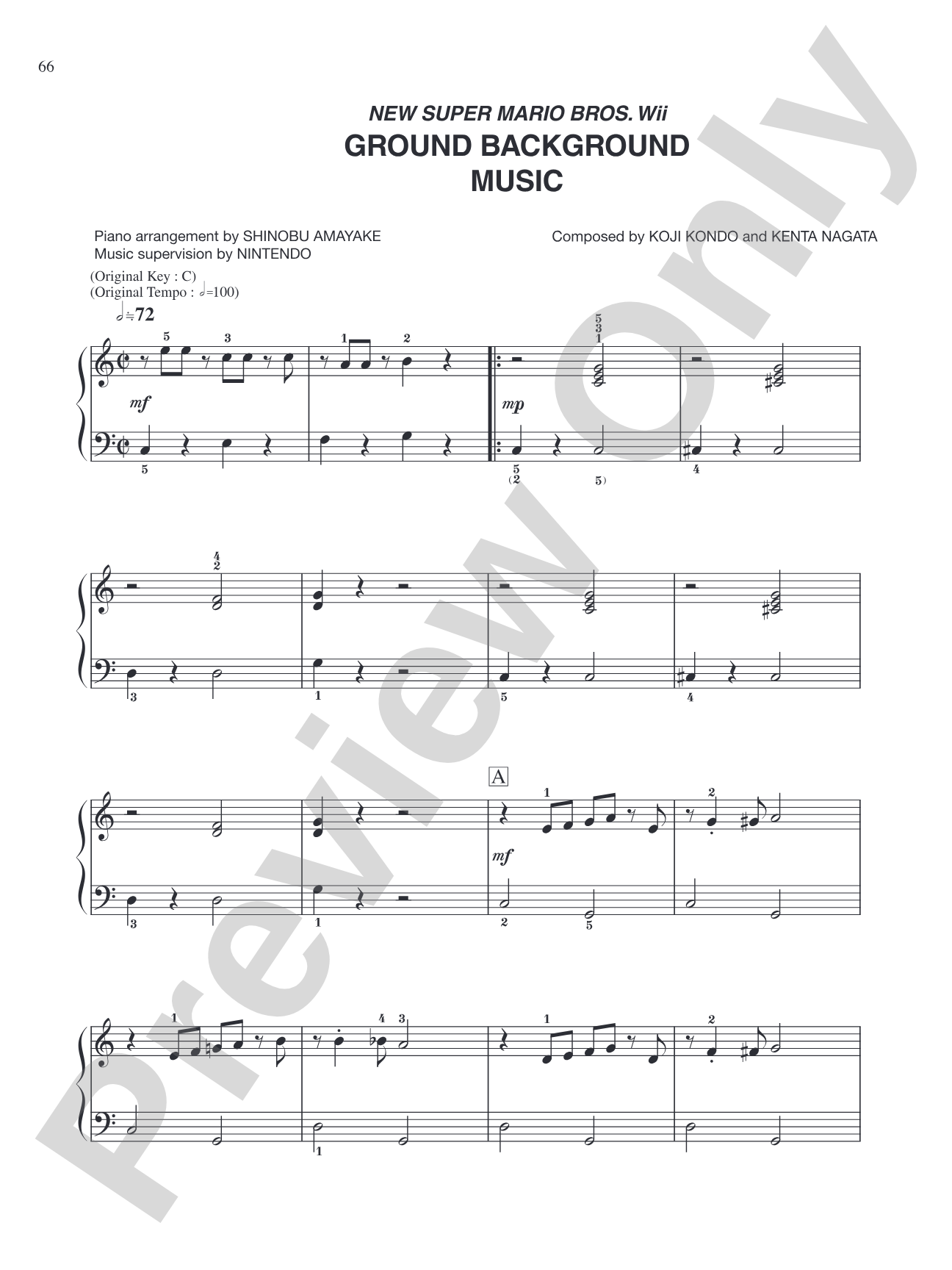 New Super Mario Bros. Wii Ground Background Music: Easy Piano