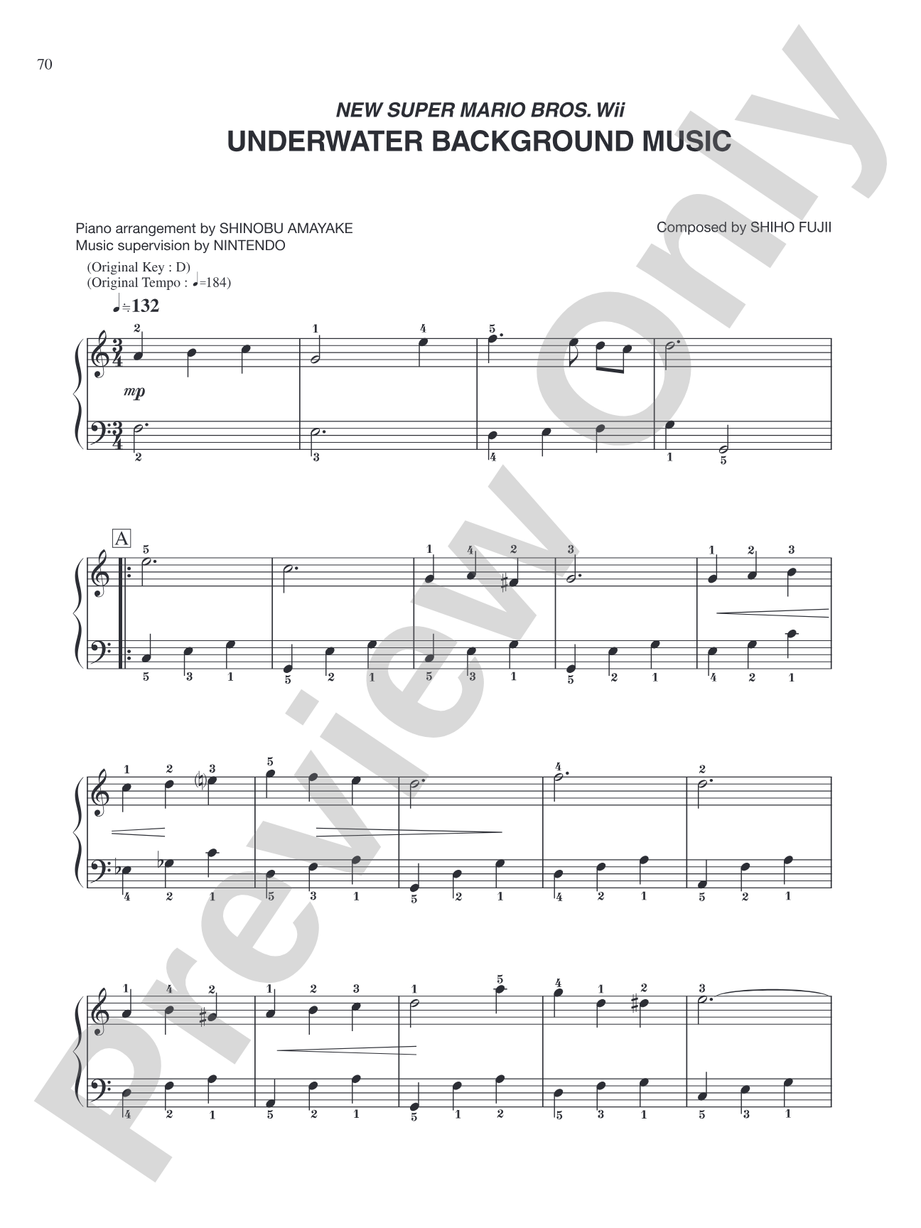 New Super Mario Bros. Wii Underwater Background Music: Easy Piano