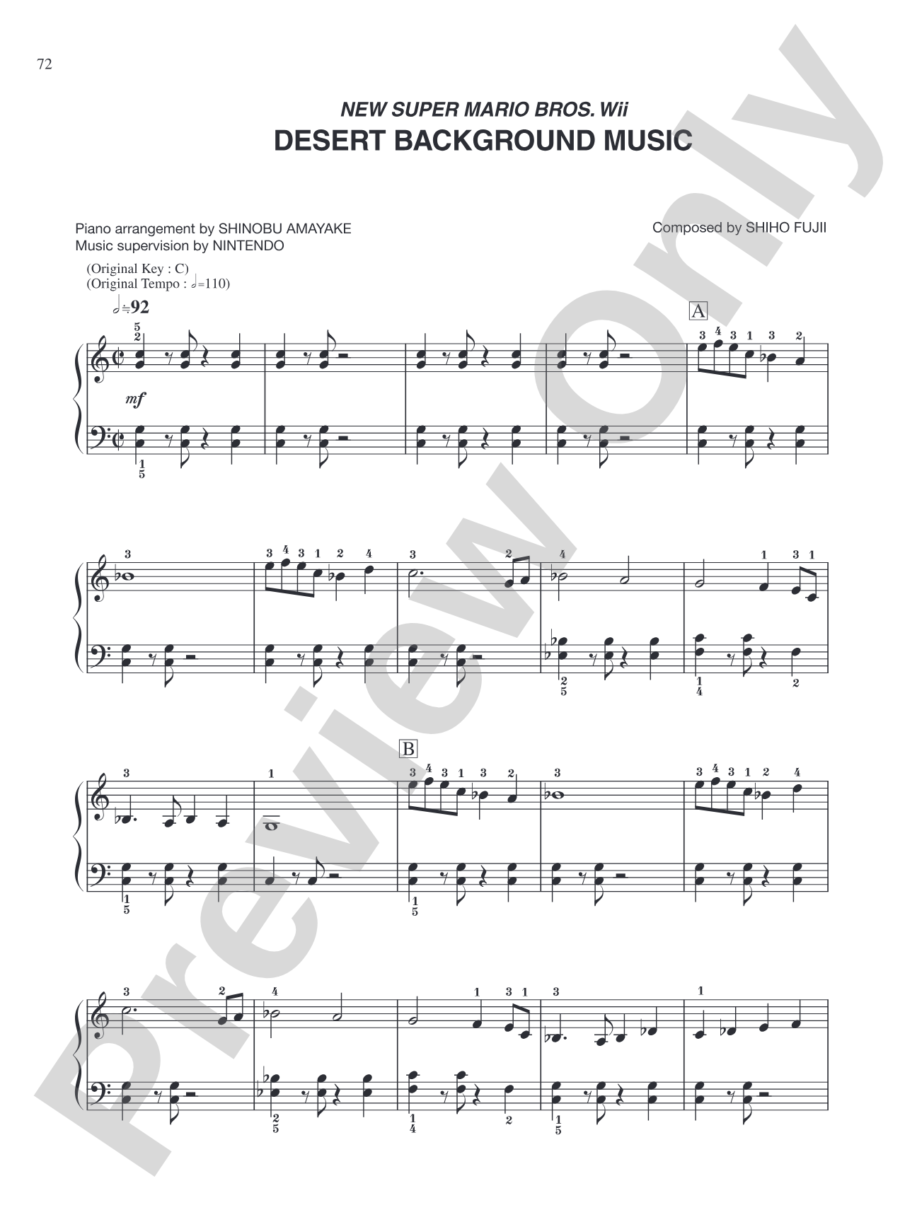 New Super Mario Bros. Wii Desert Background Music: Easy Piano