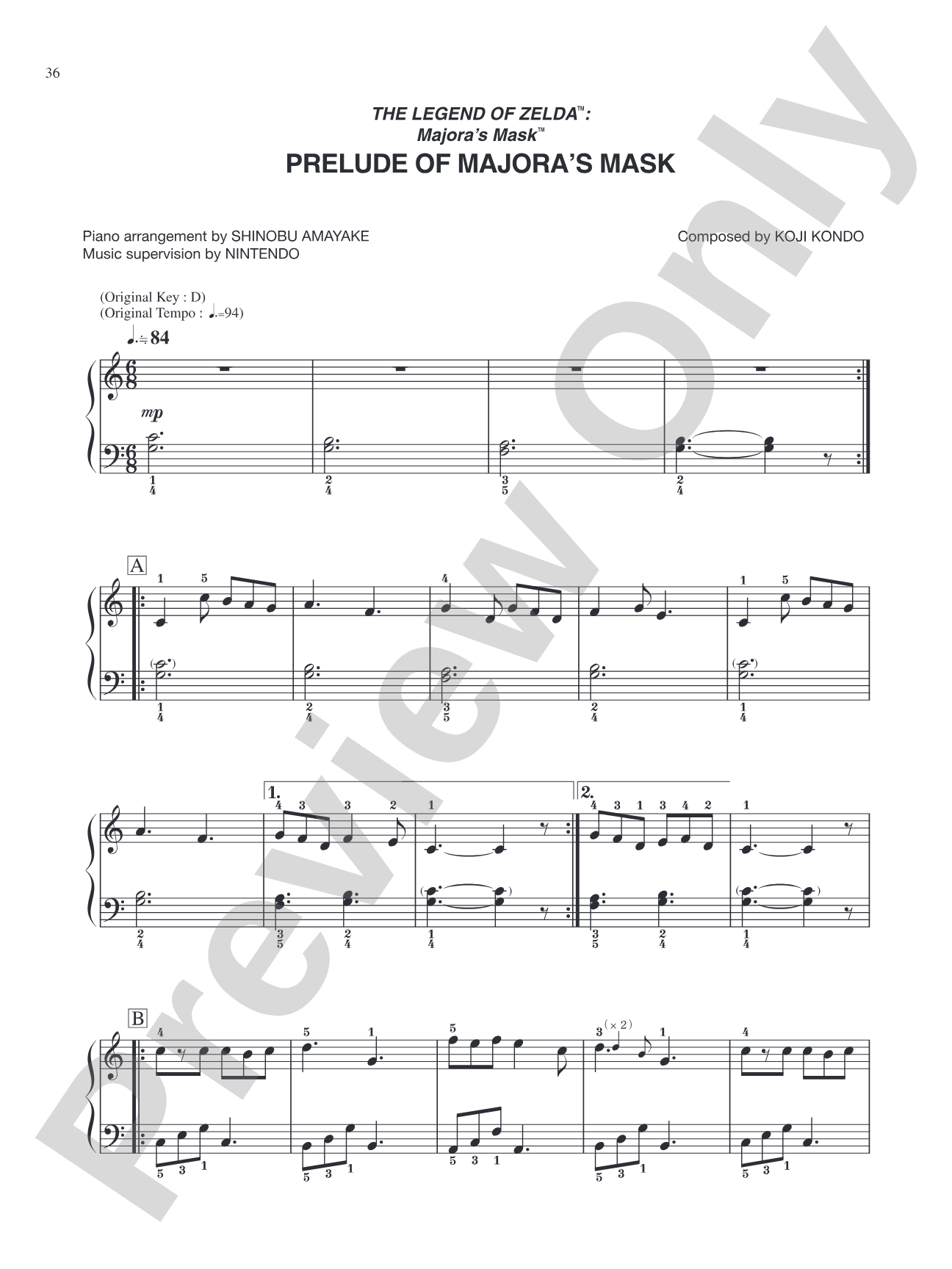 The Legend of Zelda™: Majora's Mask™ Prelude of Majoras Mask: Easy Piano