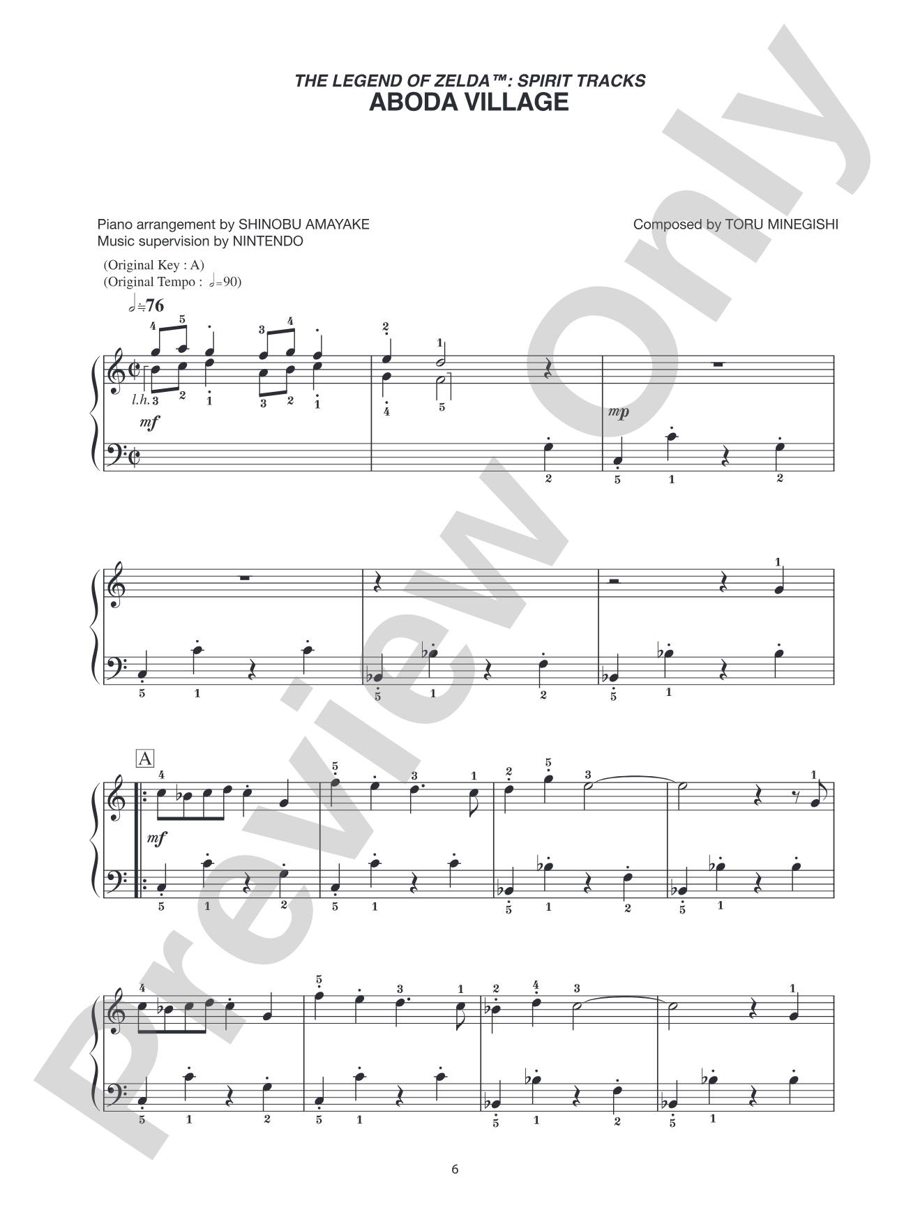 The Legend of Zelda™: Spirit Tracks Aboda Village: Easy Piano