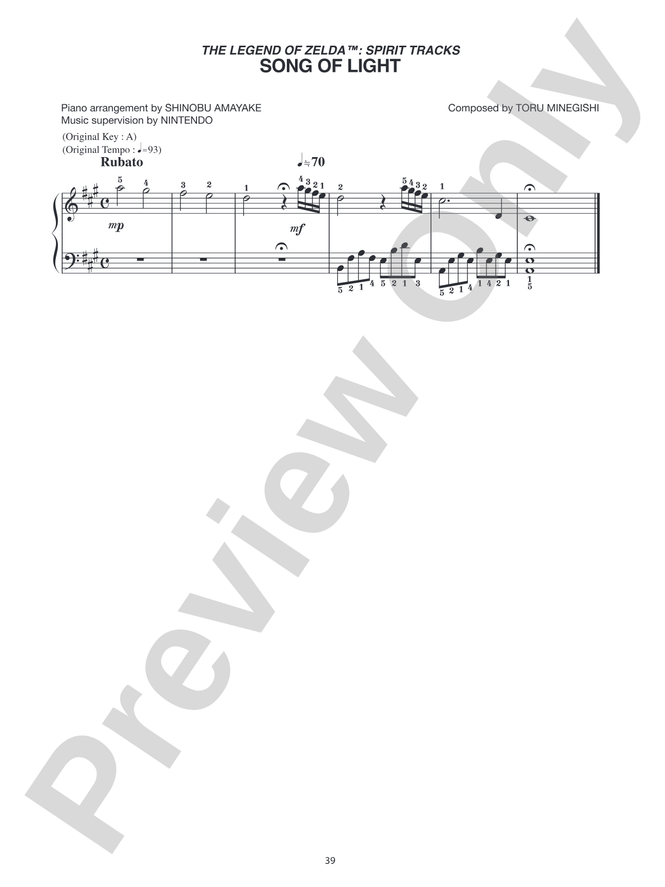 The Legend of Zelda™: Spirit Tracks Song of Light: Easy Piano