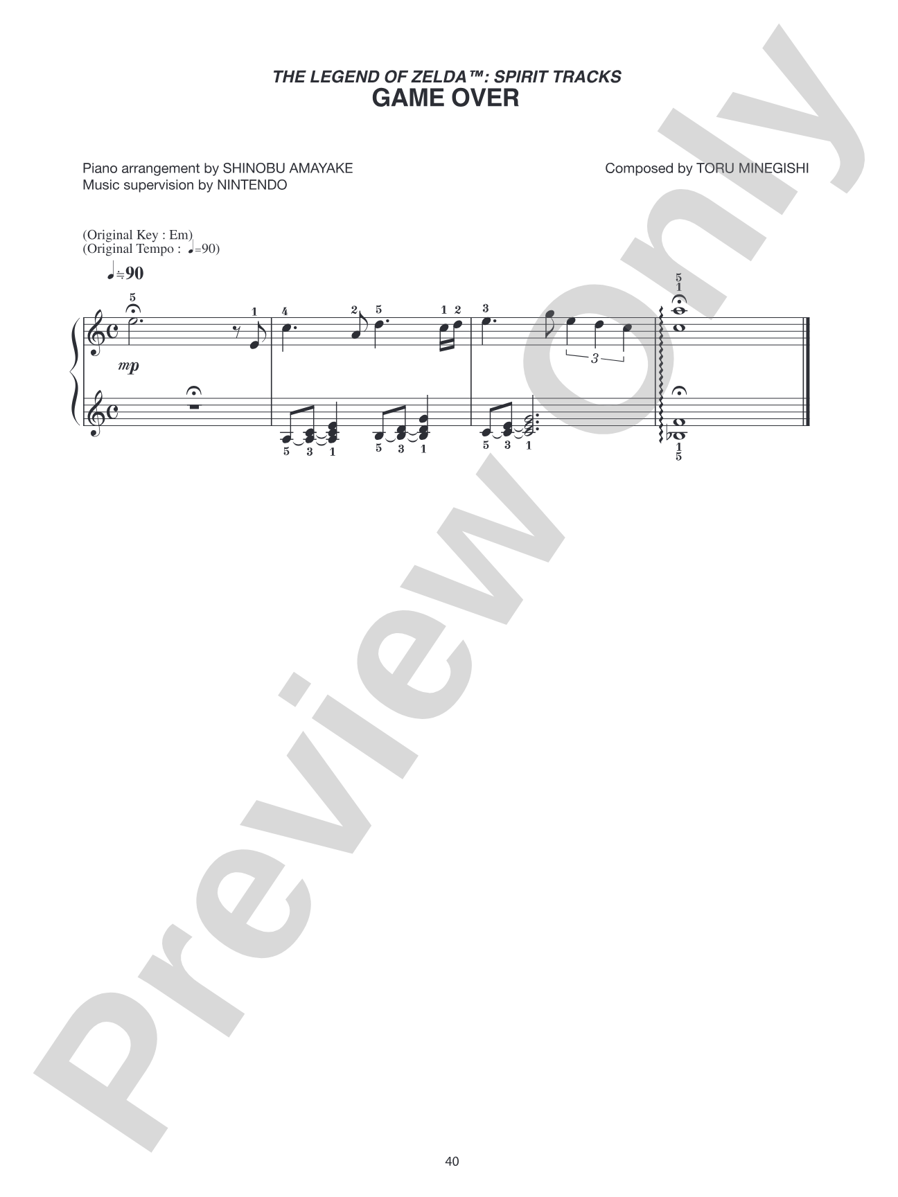 The Legend of Zelda™: Spirit Tracks Game Over: Easy Piano