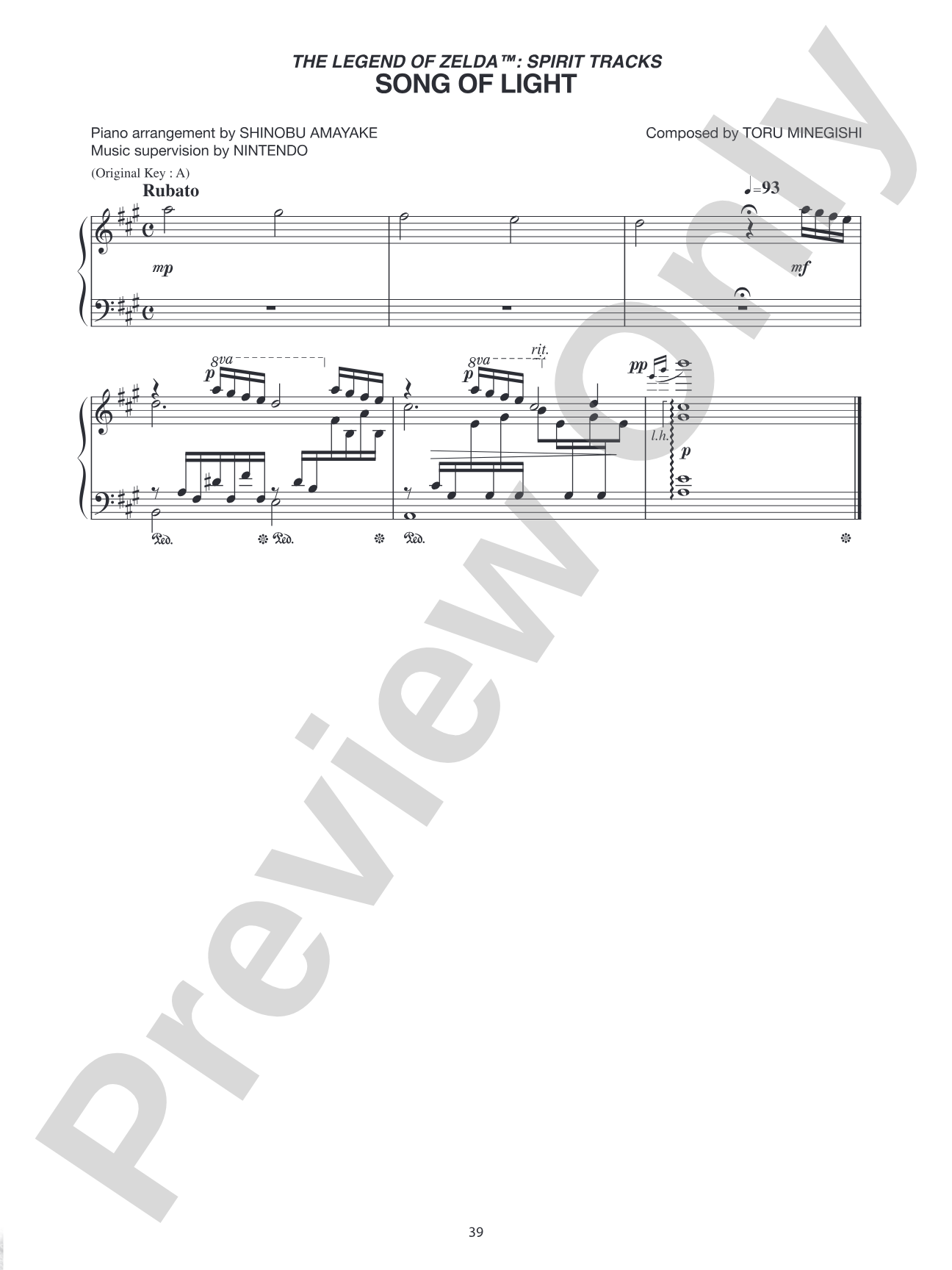 The Legend of Zelda™: Spirit Tracks Song of Light: Piano