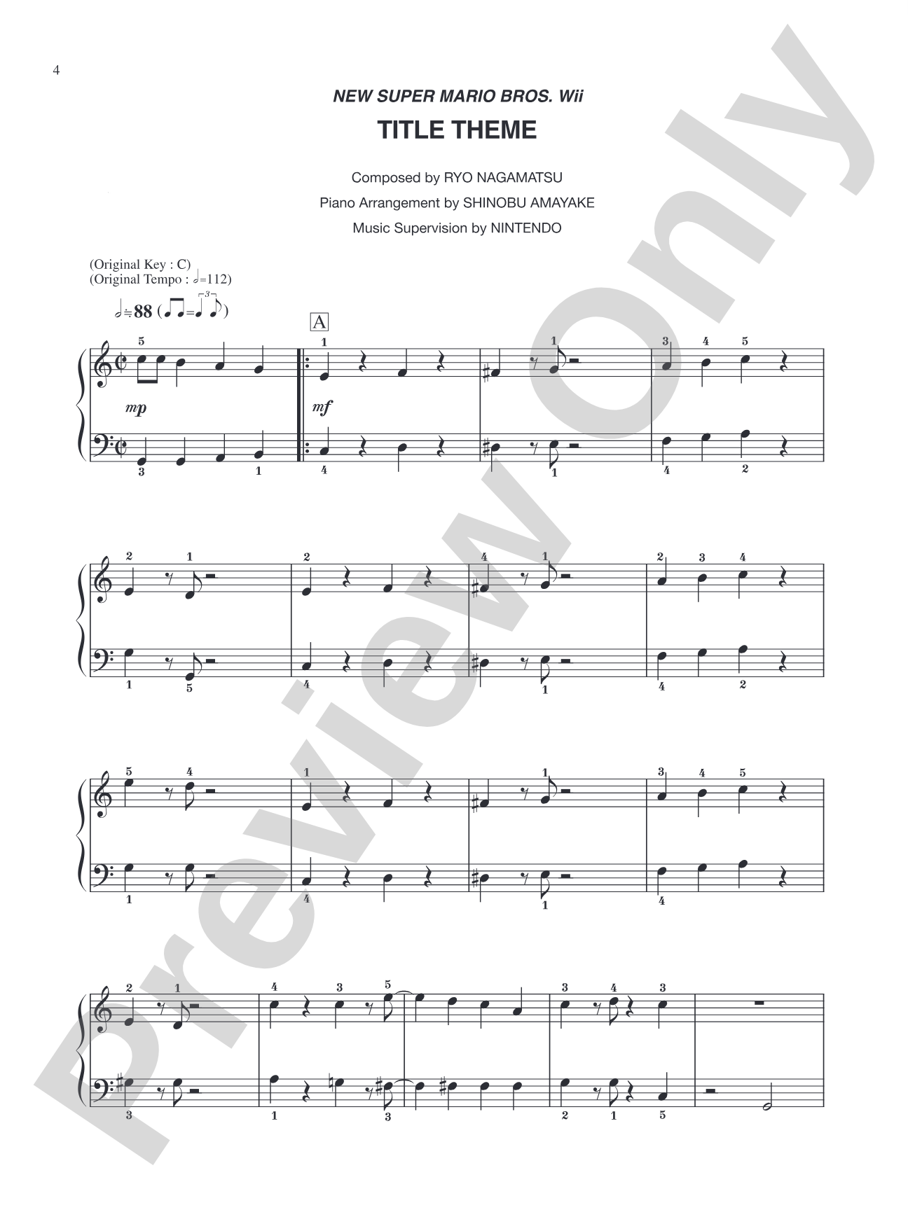 New Super Mario Bros. Wii Title Theme: Easy Piano