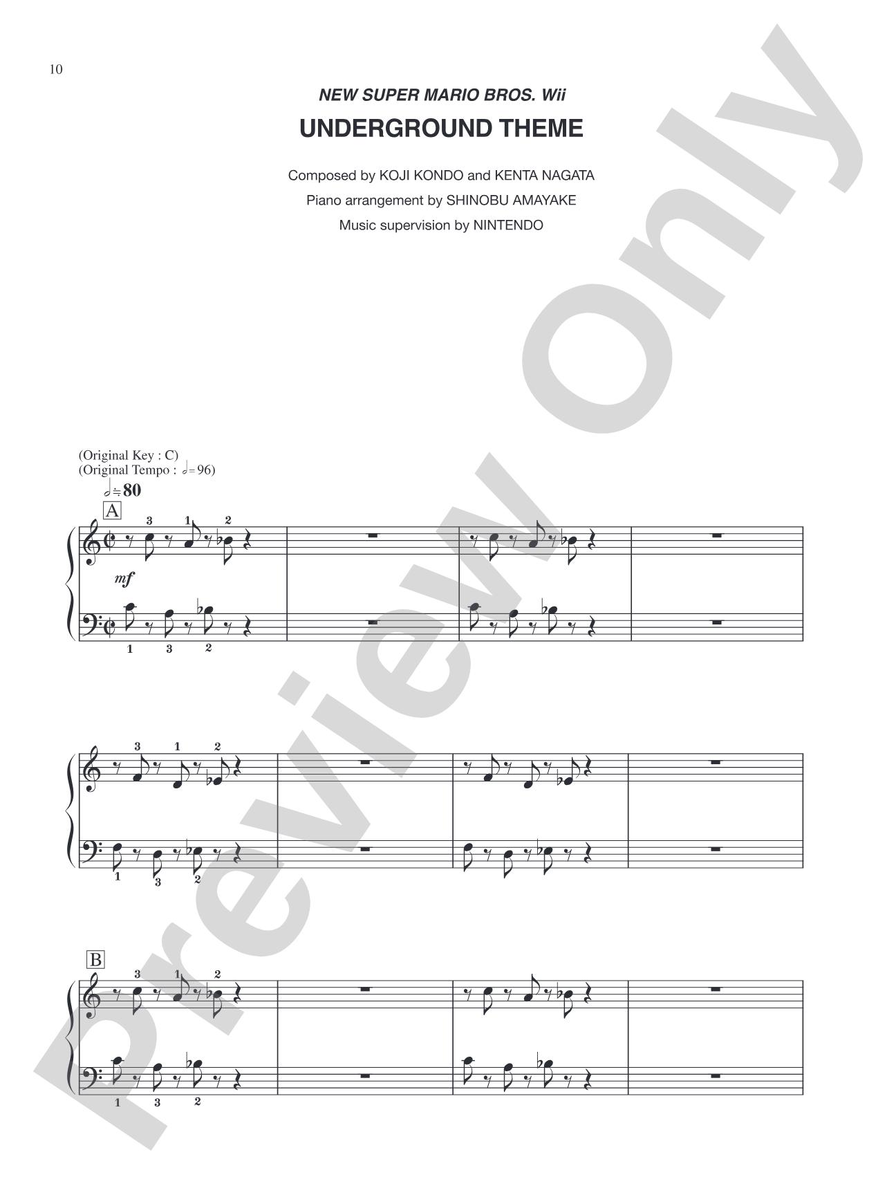 New Super Mario Bros. Wii Underground Theme: Easy Piano
