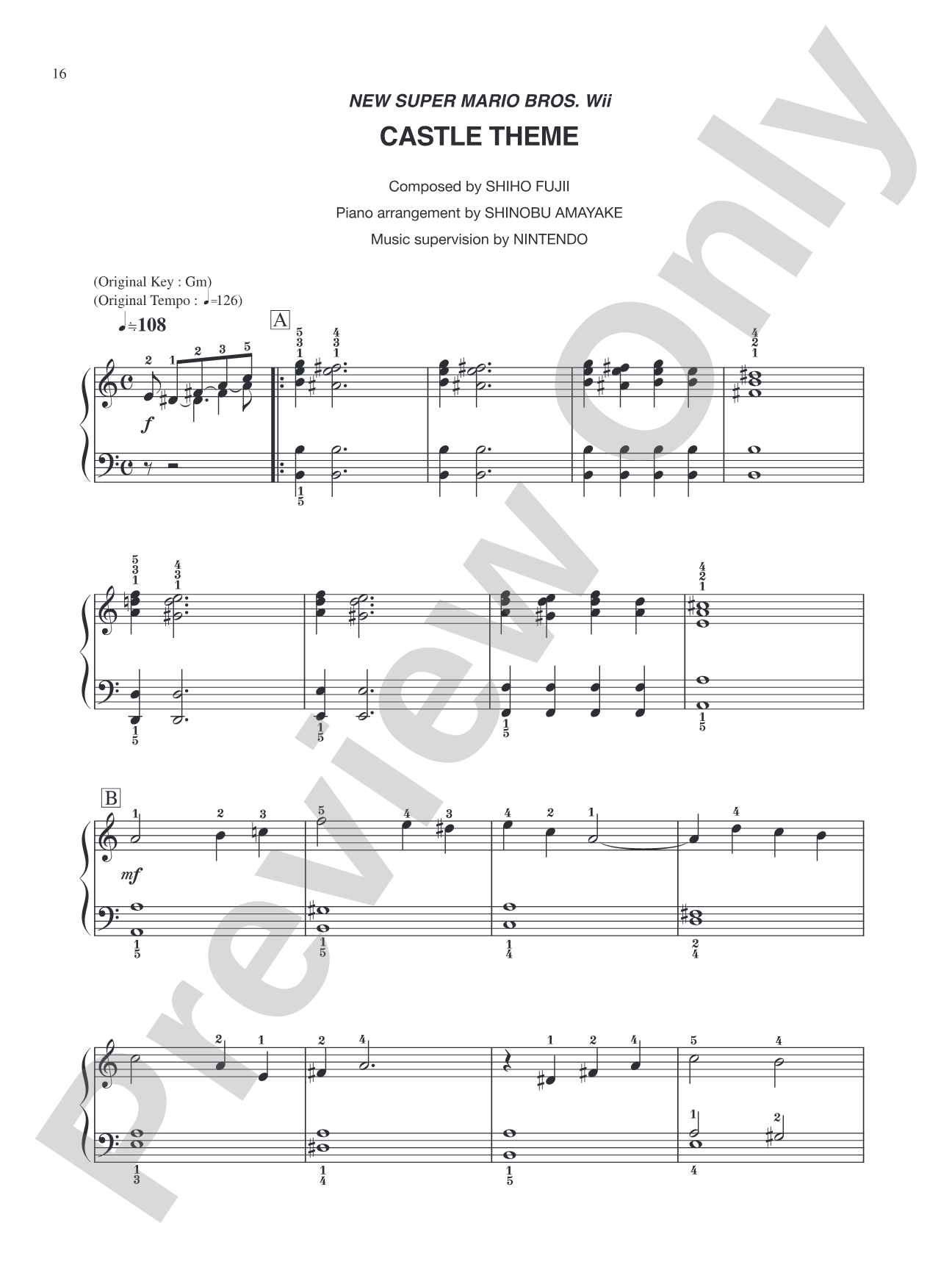 New Super Mario Bros. Wii Castle Theme: Easy Piano