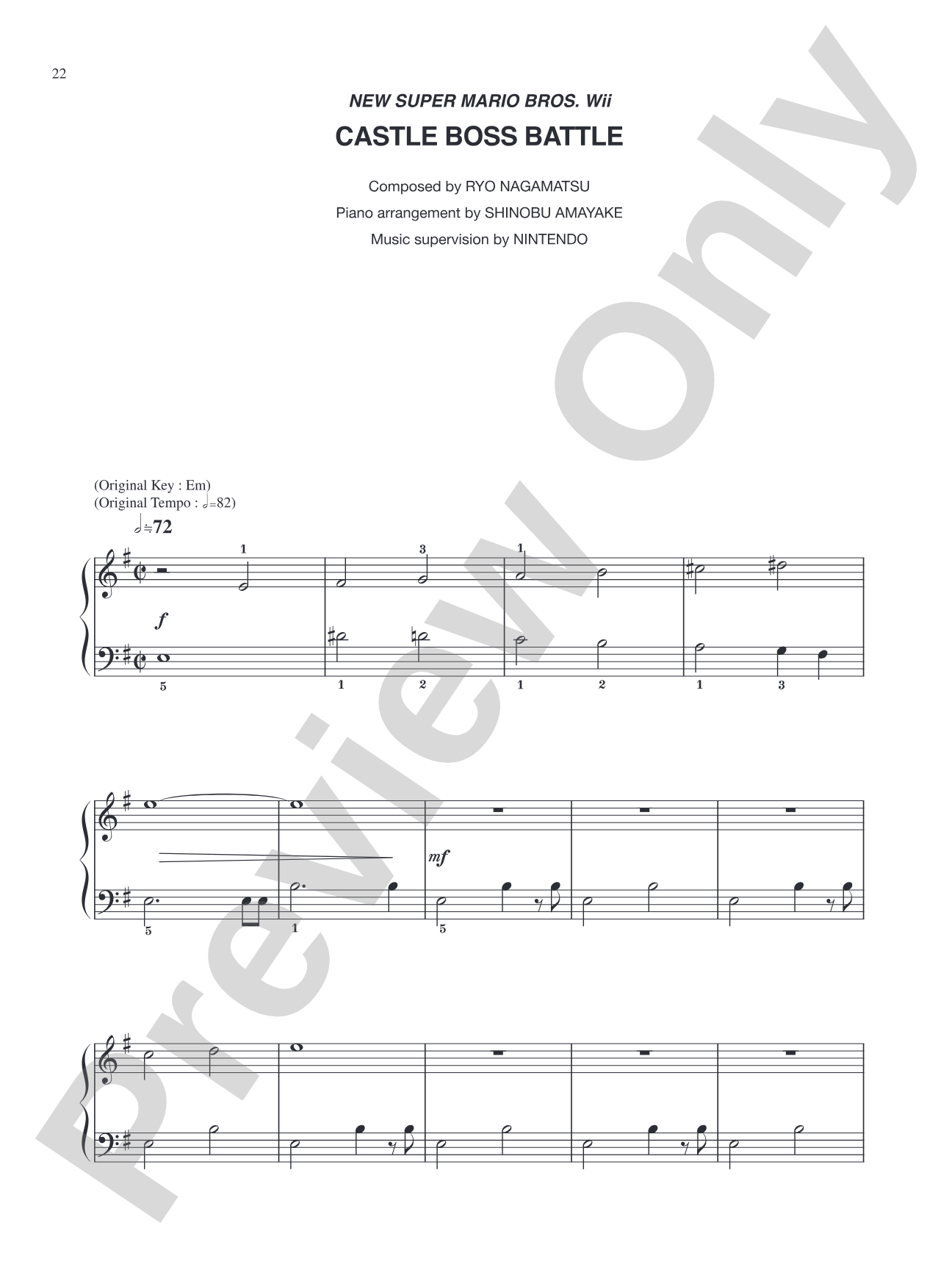 New Super Mario Bros. Wii Castle Boss Battle: Easy Piano