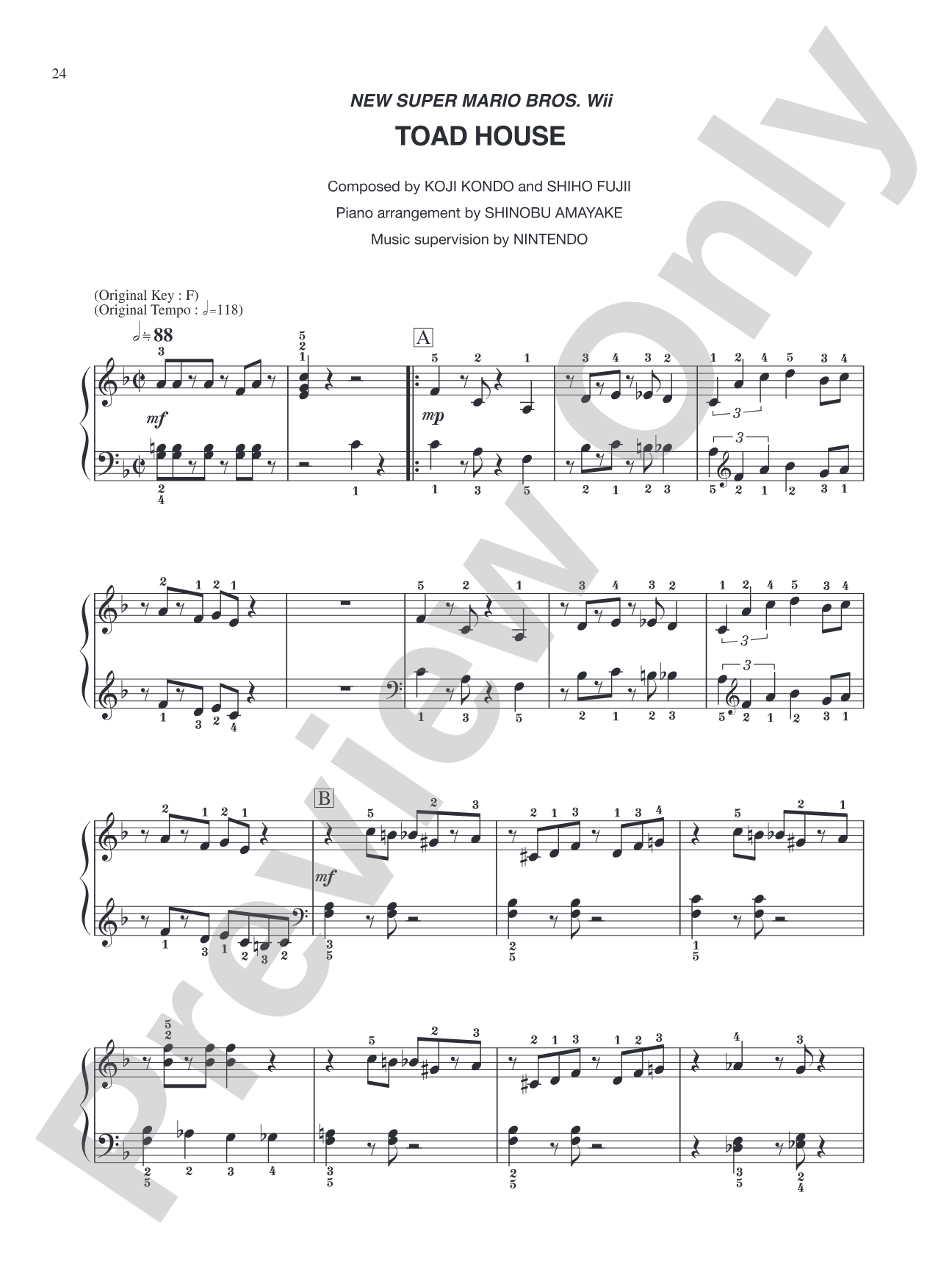 New Super Mario Bros. Wii Toad House: Easy Piano