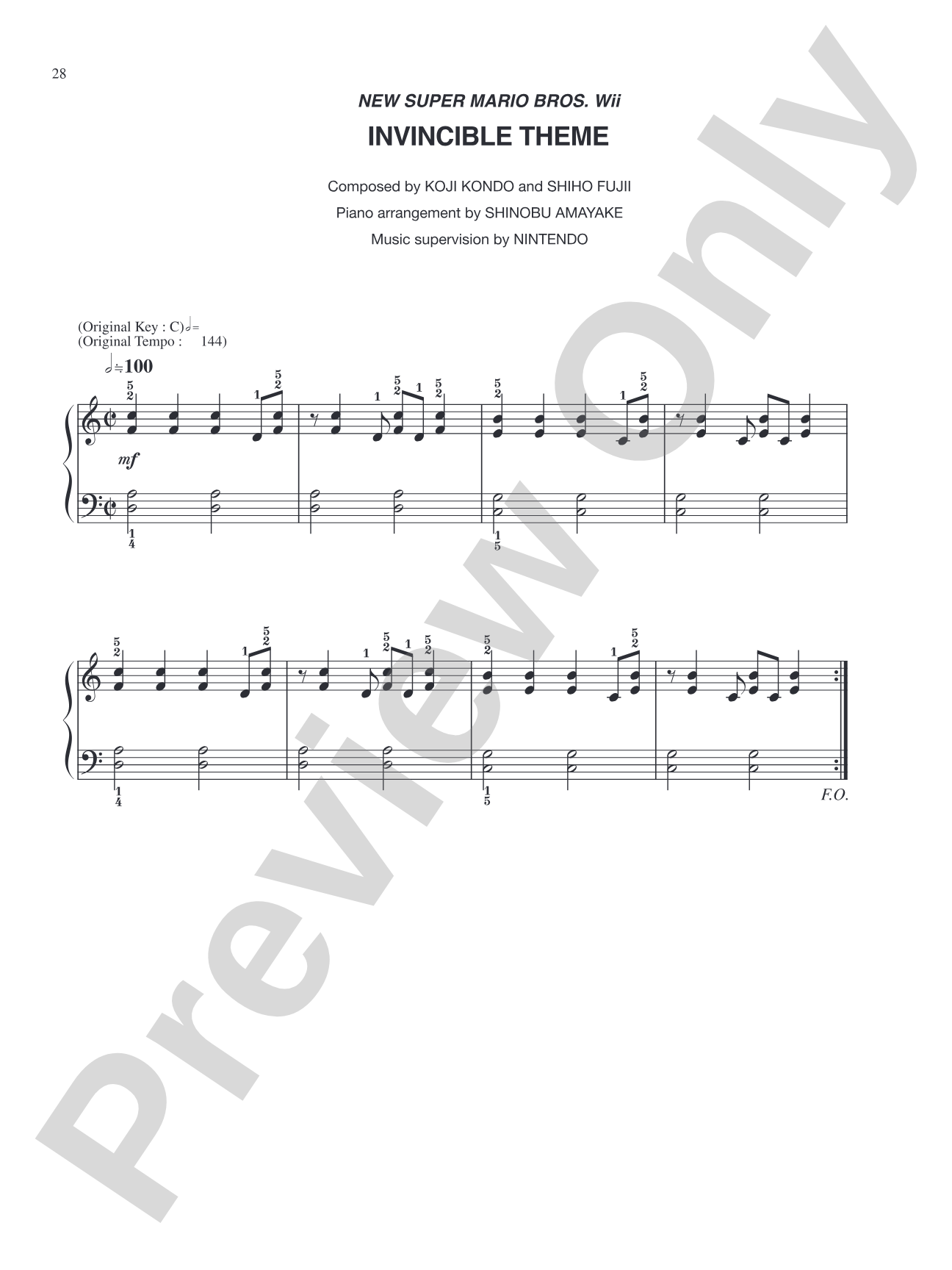 New Super Mario Bros. Wii Invincible Theme: Easy Piano