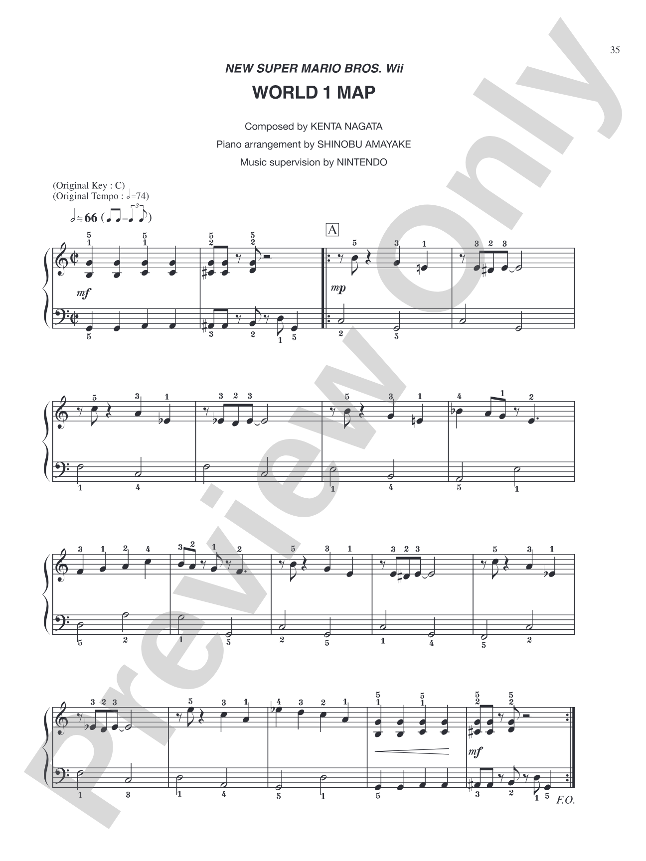 New Super Mario Bros. Wii World 1 Map: Easy Piano