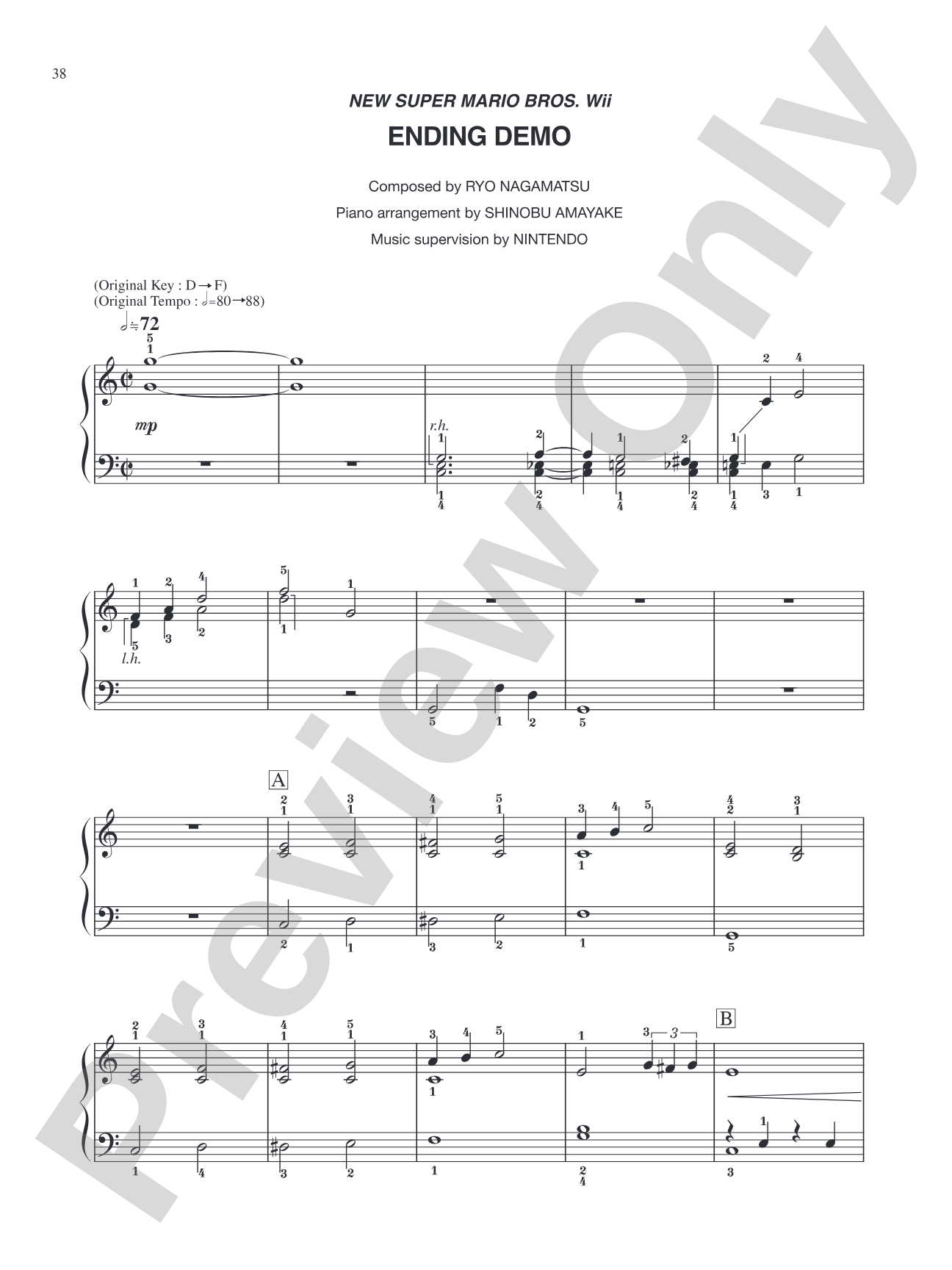 New Super Mario Bros. Wii Ending Demo: Easy Piano